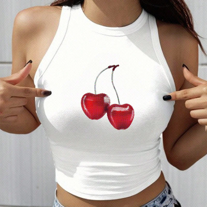 White Cherry Printed Tank Top - Image 4