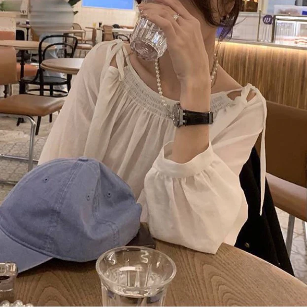 White Cold Shoulder Tie Up Top - Image 2