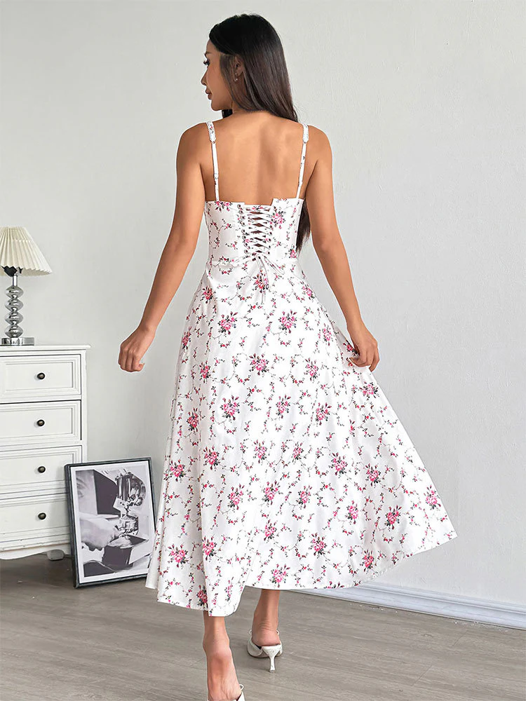 White Corset Detailed Strappy Dress - Image 2