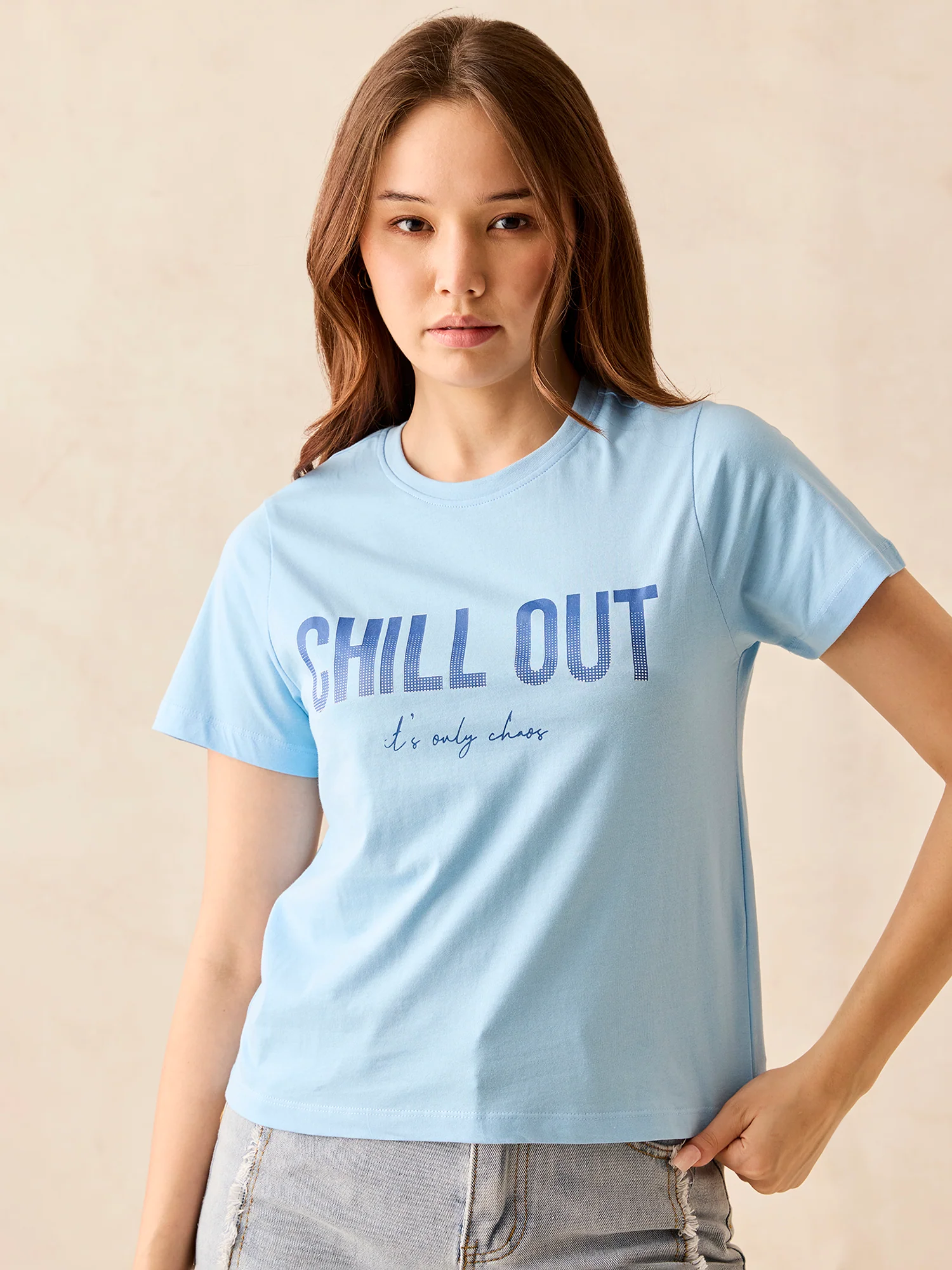 Blue Crew Neck Graphic T-Shirt - Image 4