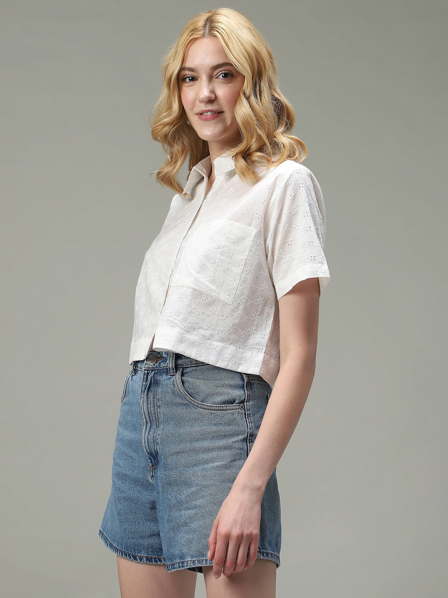 White Cropped Schifley Shirt - Image 5