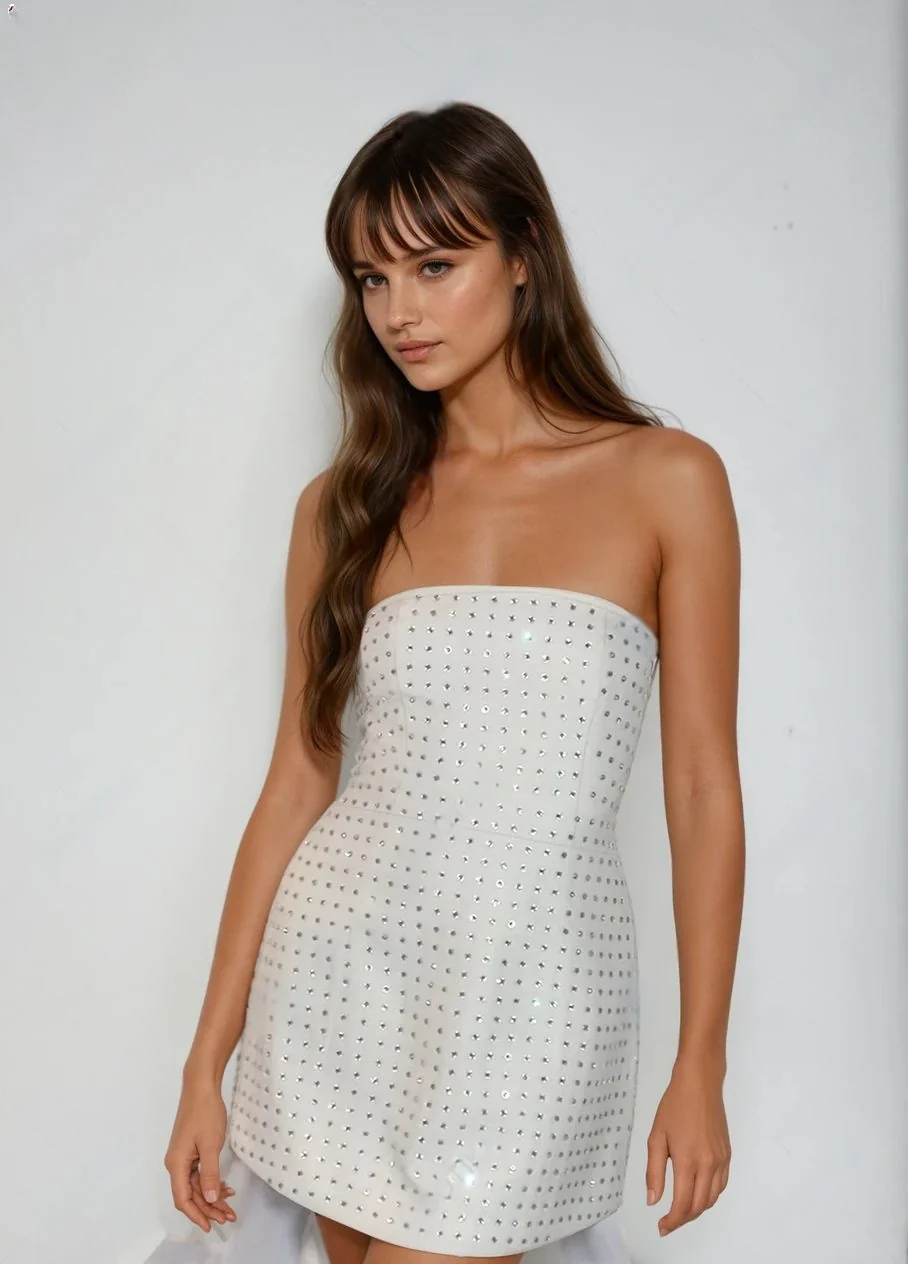 Off White Bandeau Party Mini Dress - Image 3