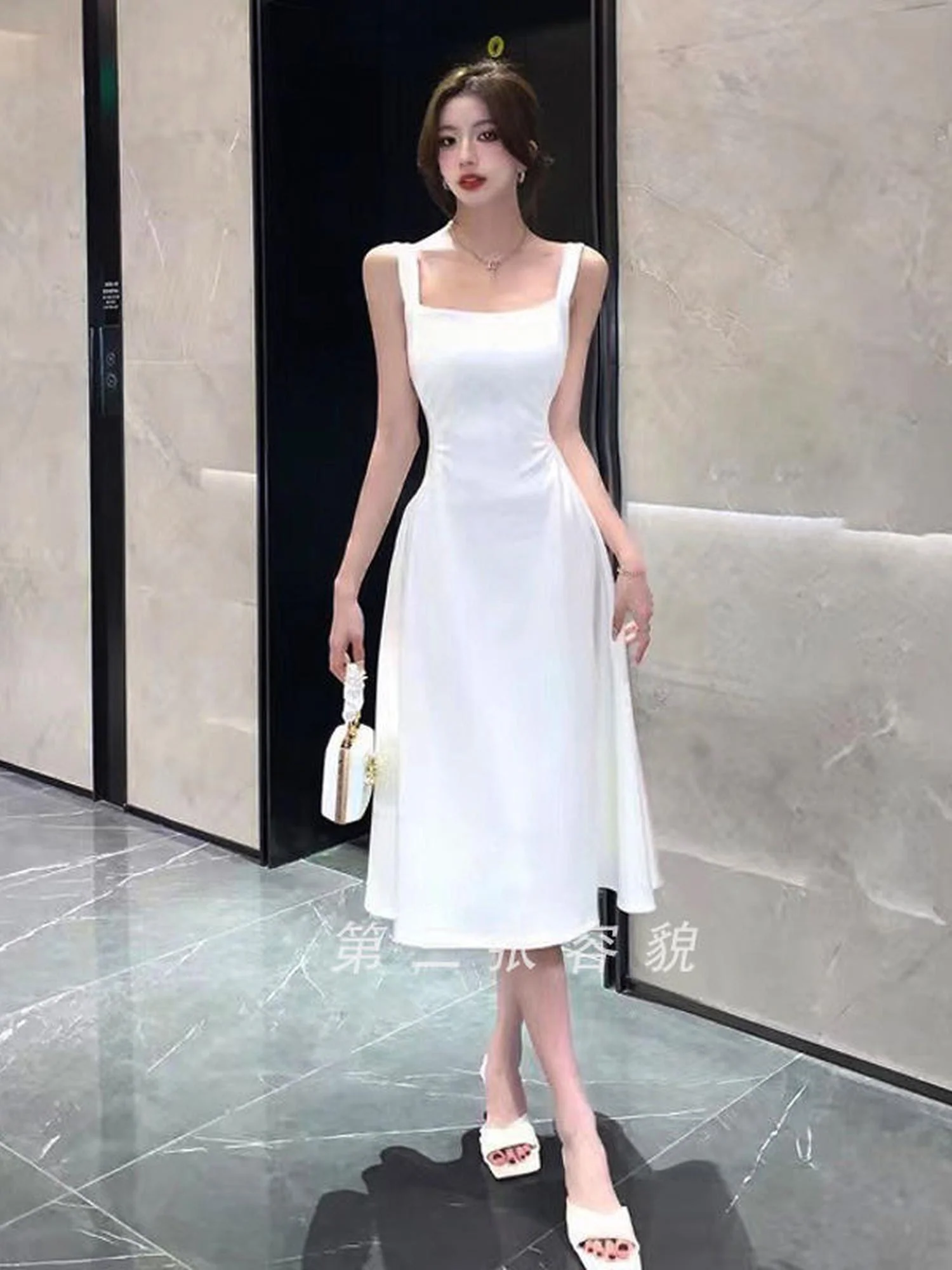 White Square Necked Dress - Image 5