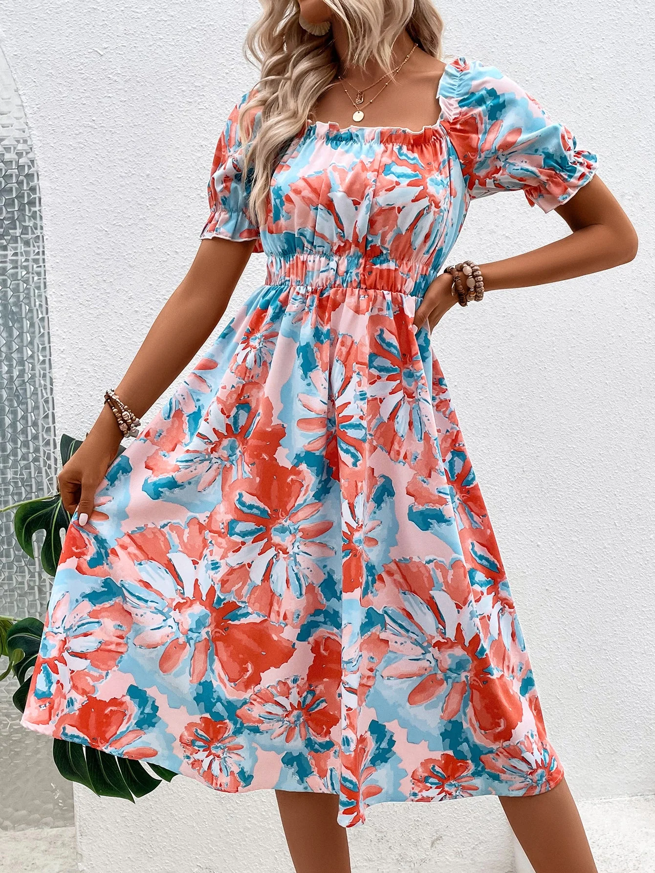 White Floral Print Midi Dress - Image 2