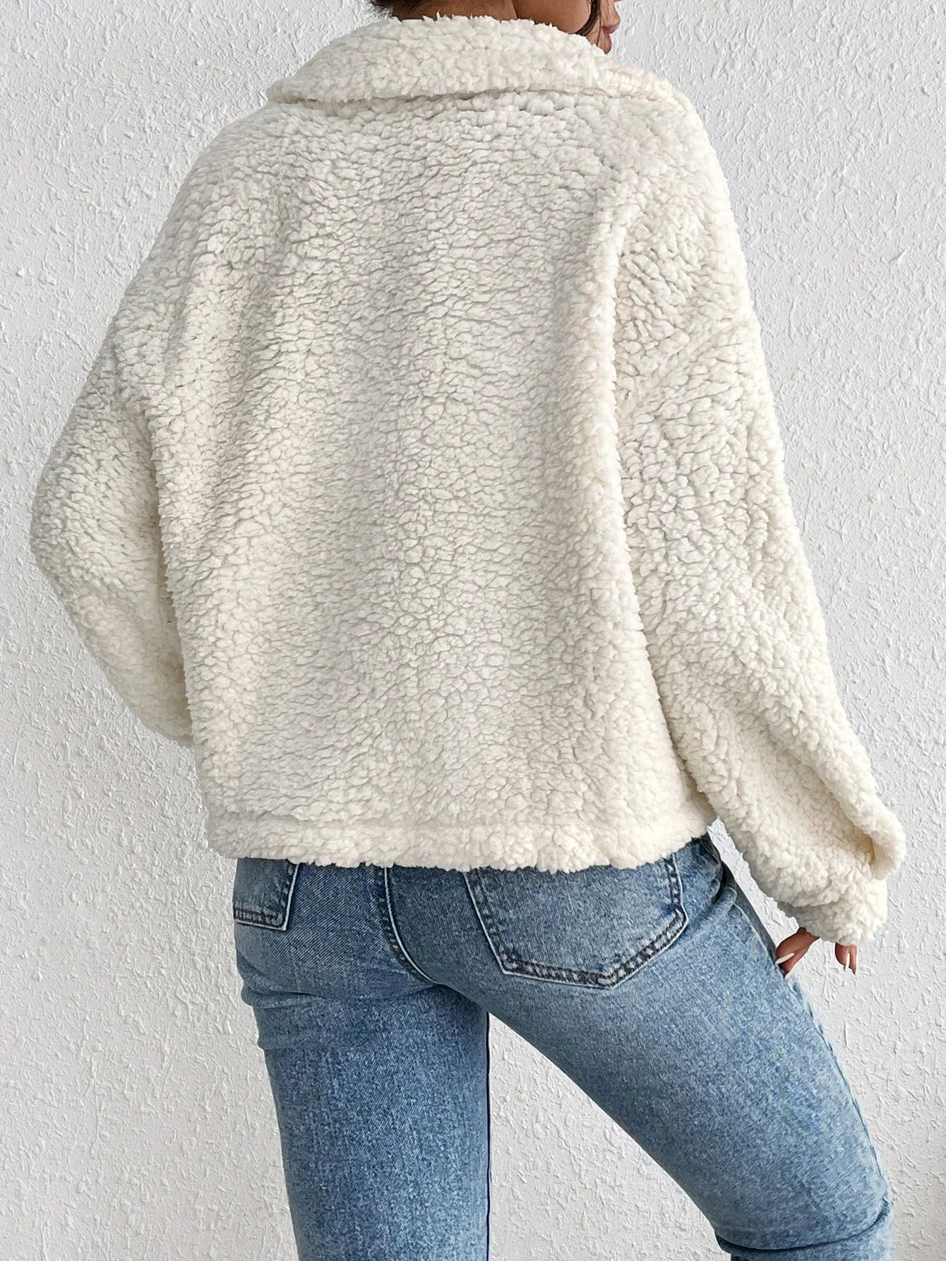 White Full Sleeve Collared Fur Jacket - Image 2