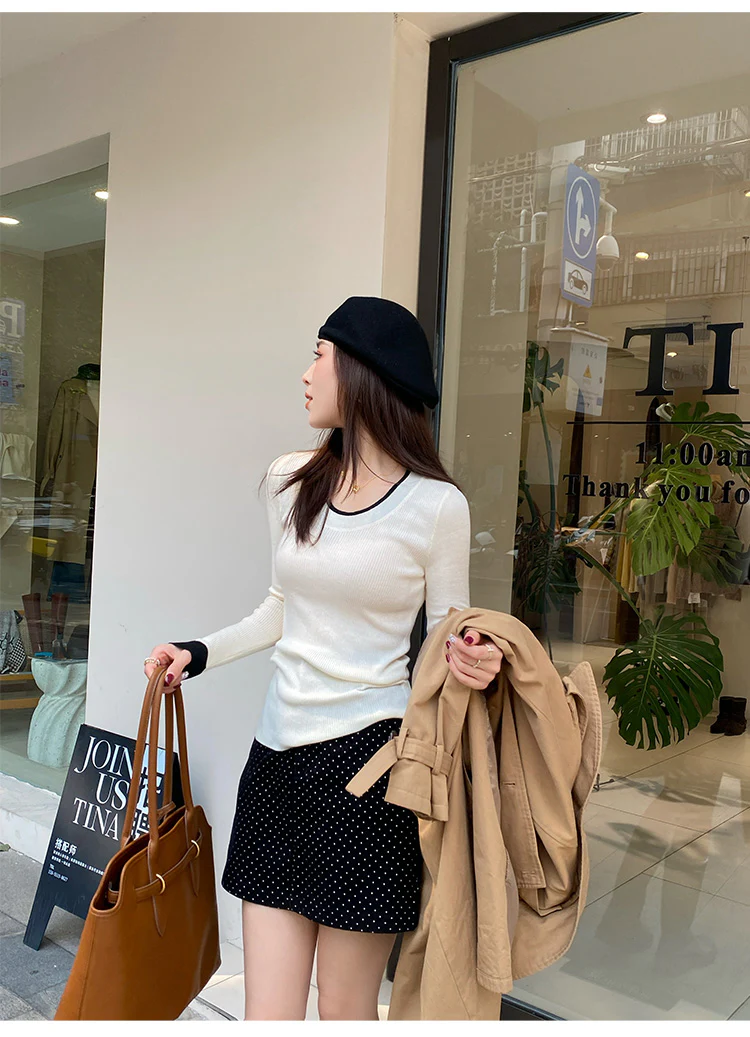 White Full Sleeve Contrast Hem Top - Image 4