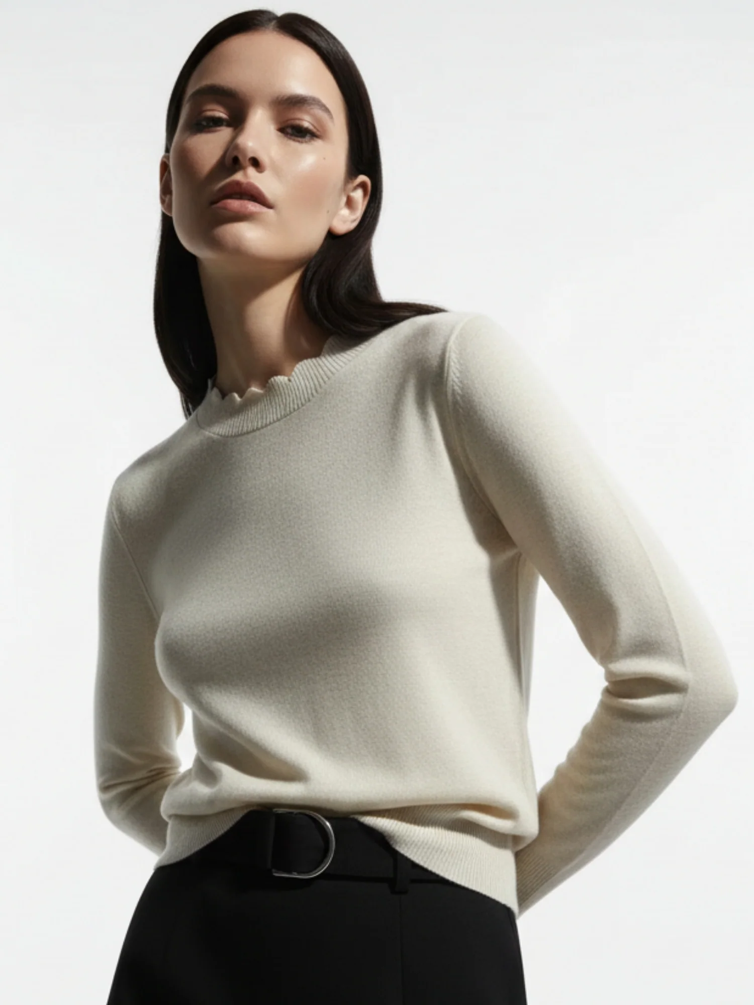 White Full Sleeve Crew Neck Regular Sweater - Image 3