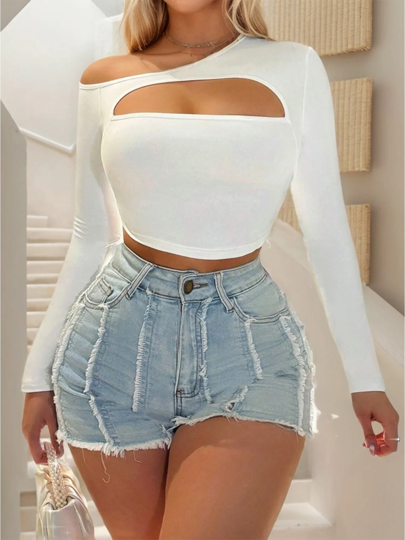 White Full Sleeve Cut-Out Detail Top - Image 3