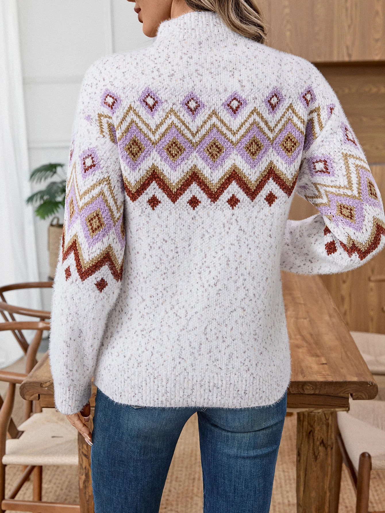 White Full Sleeves Printed Relaxed Sweater - Image 2