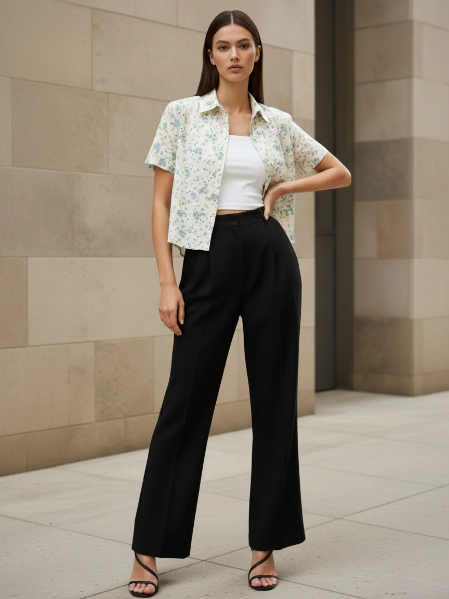 White Printed Cotton Schiffli Cropped Shirt - Image 3
