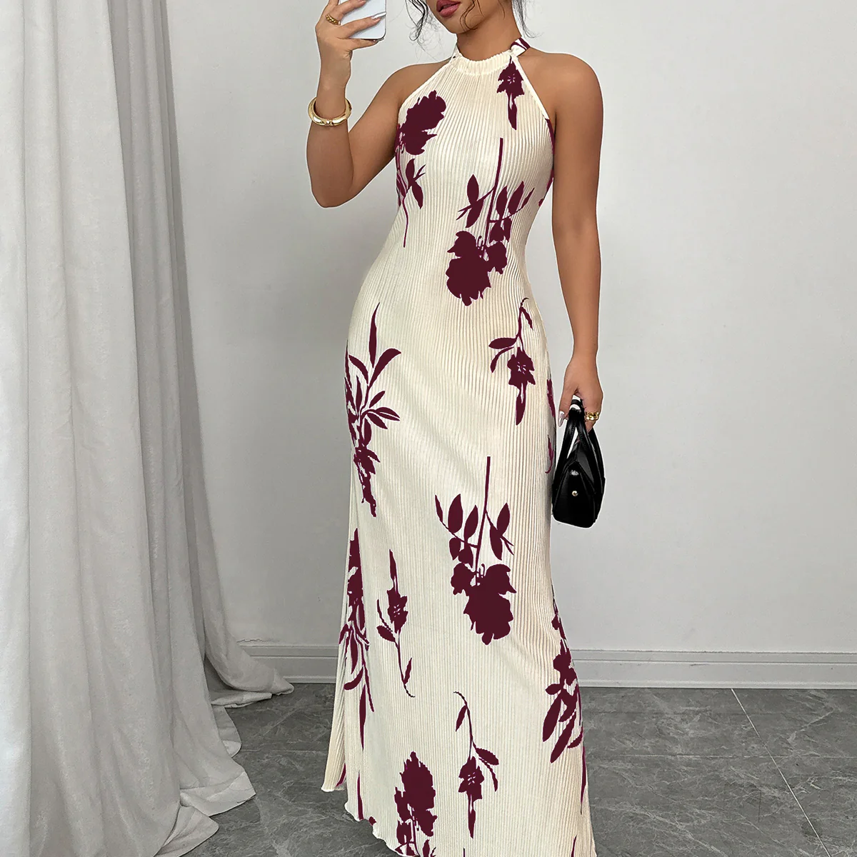 White Halter Neck Maxi Dress - Image 4
