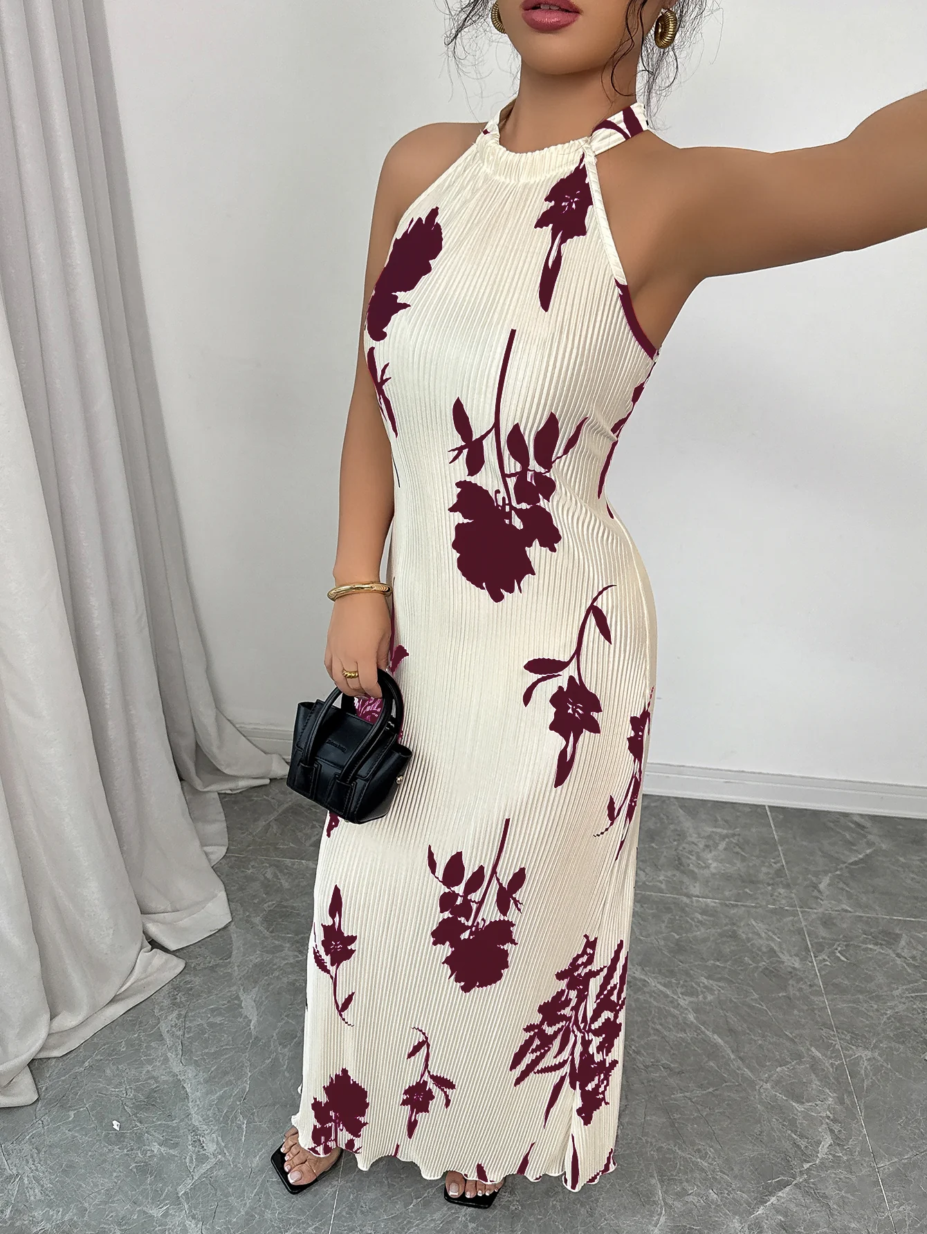 White Halter Neck Maxi Dress - Image 5
