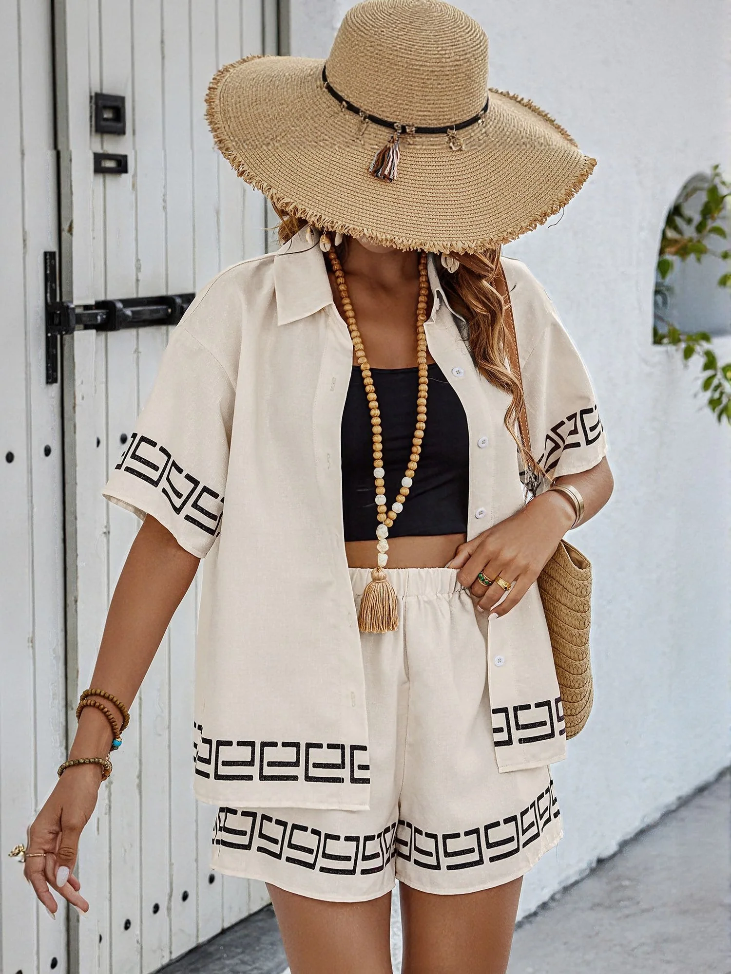 White Hem Embroidery Coord Set With Short - Image 2
