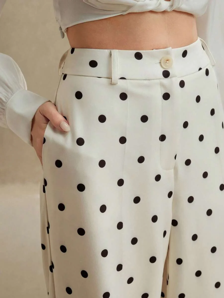 White High Waist Polka Printed Pant - Image 3