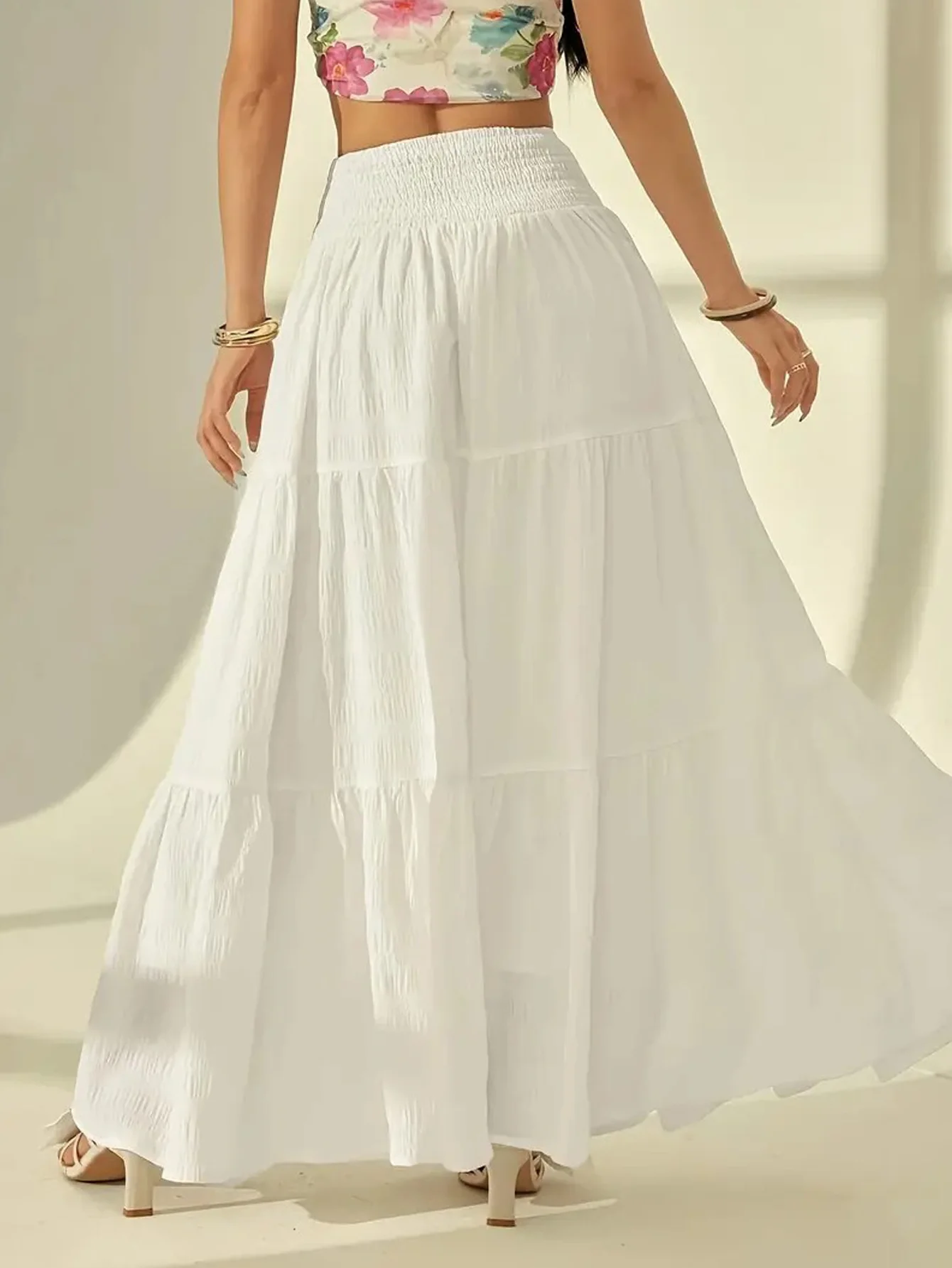 White High Waist Tiered Skirt - Image 2