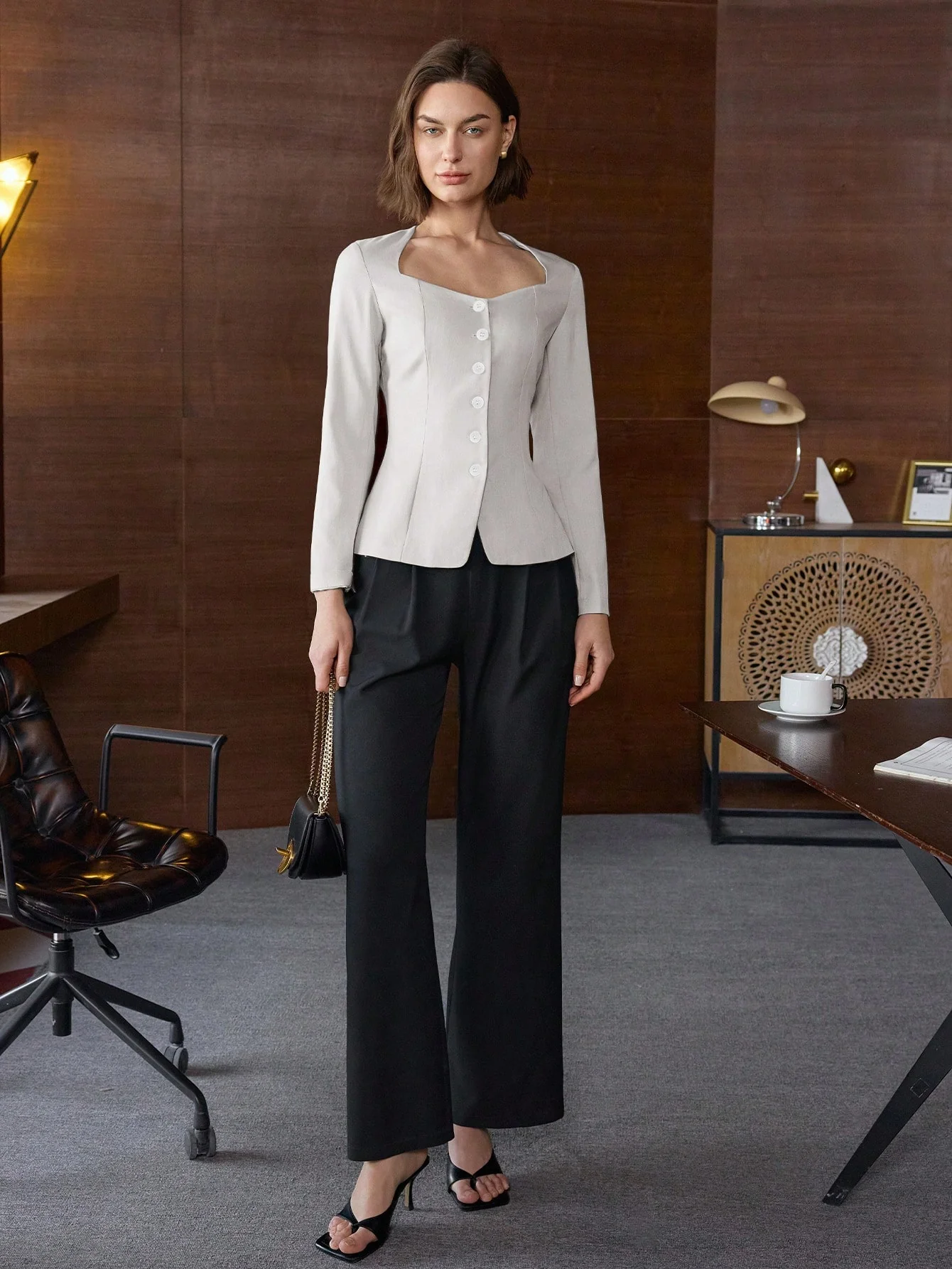 White Long Sleeve Front Button Top - Image 3