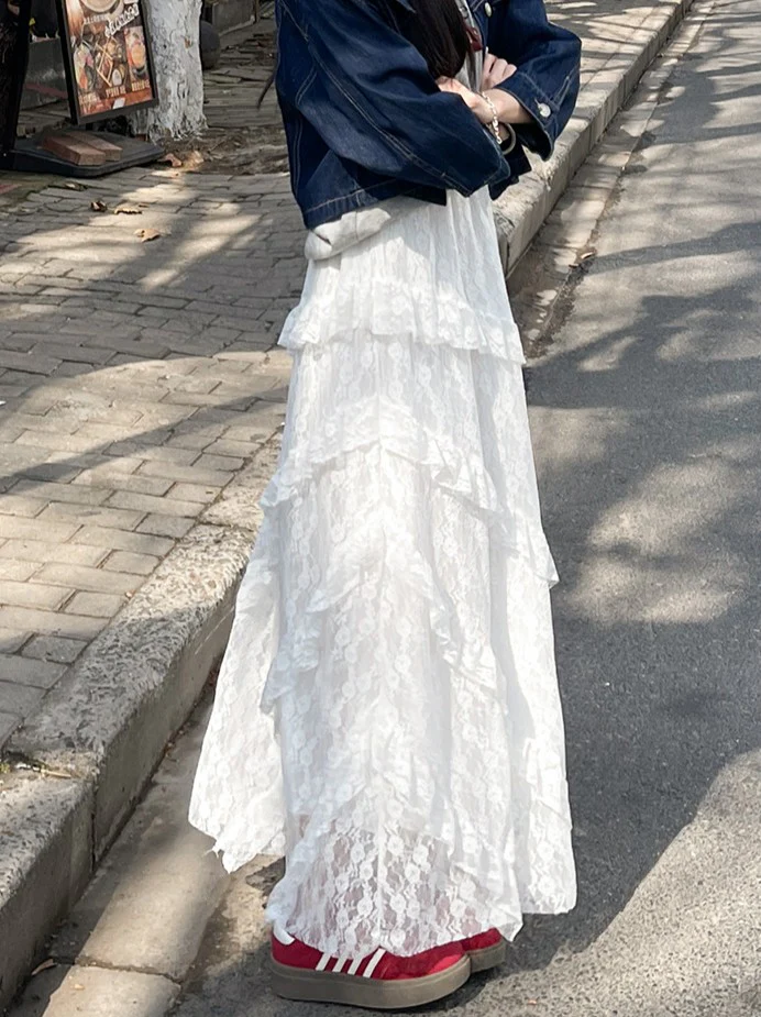 White Mesh Ruffled Skirt - Image 3