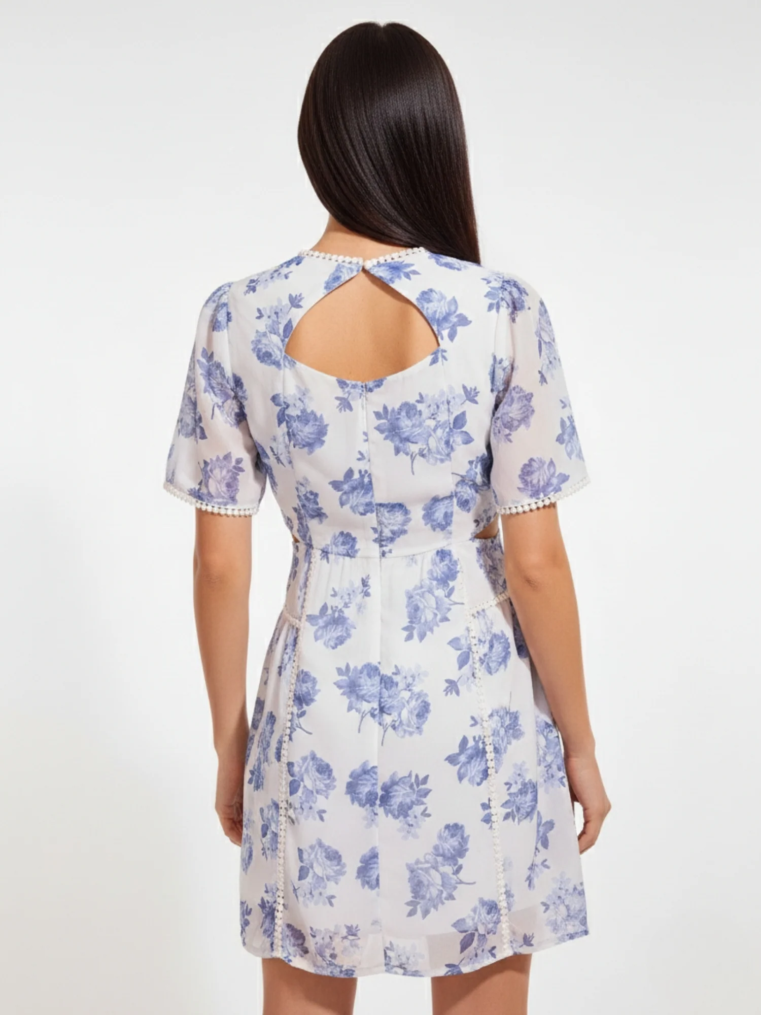 White Mini Fit And Flare Dress With Cut Out Detail - Image 5