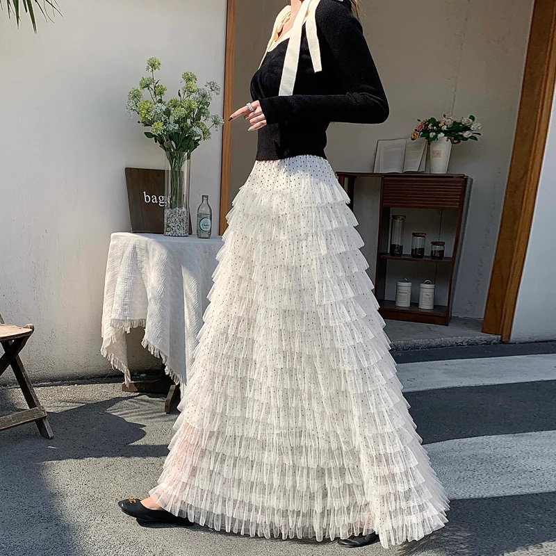 White Multi Ruffled Maxi Skirt