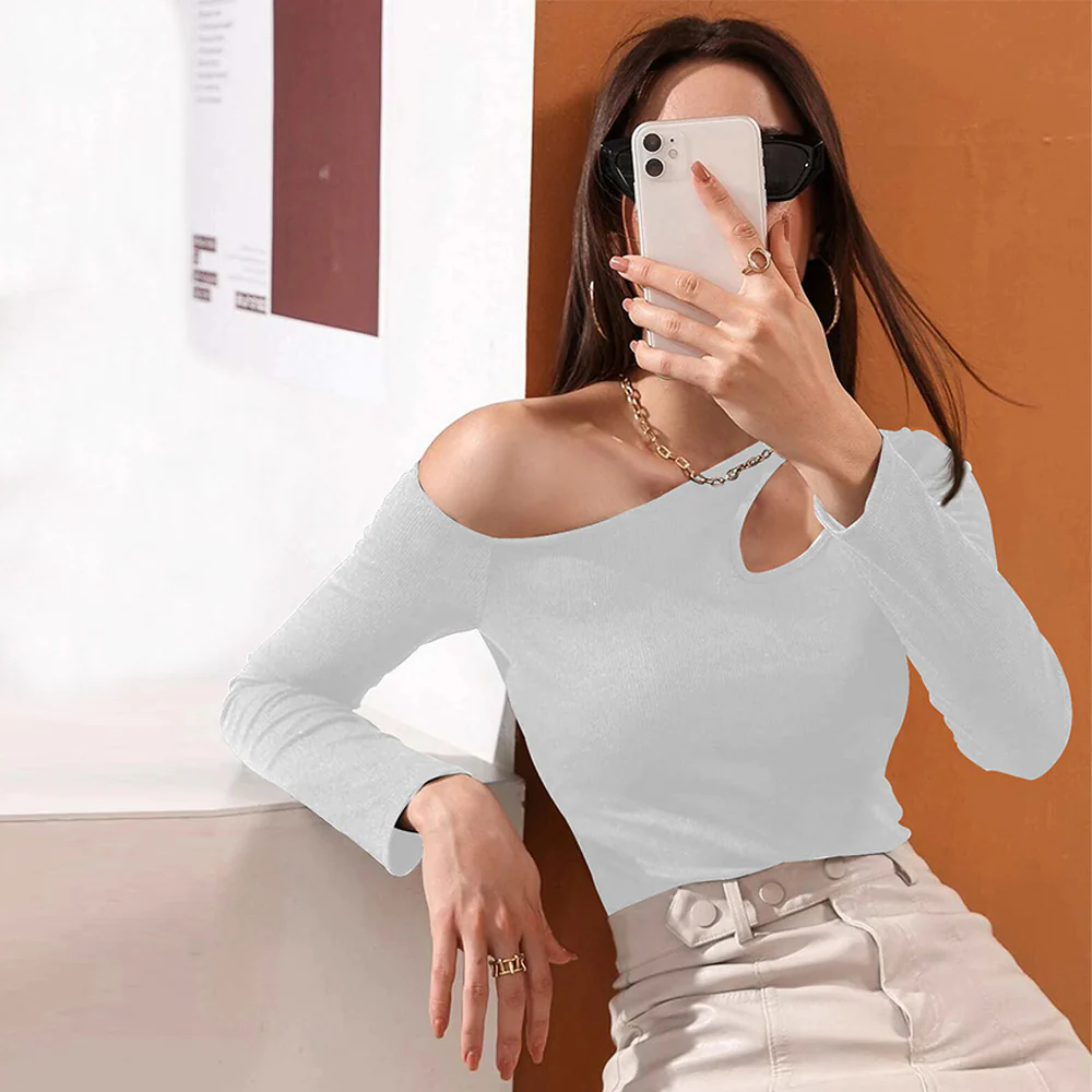 White Off-Shoulder Cut Out Sleeve Top - Image 3