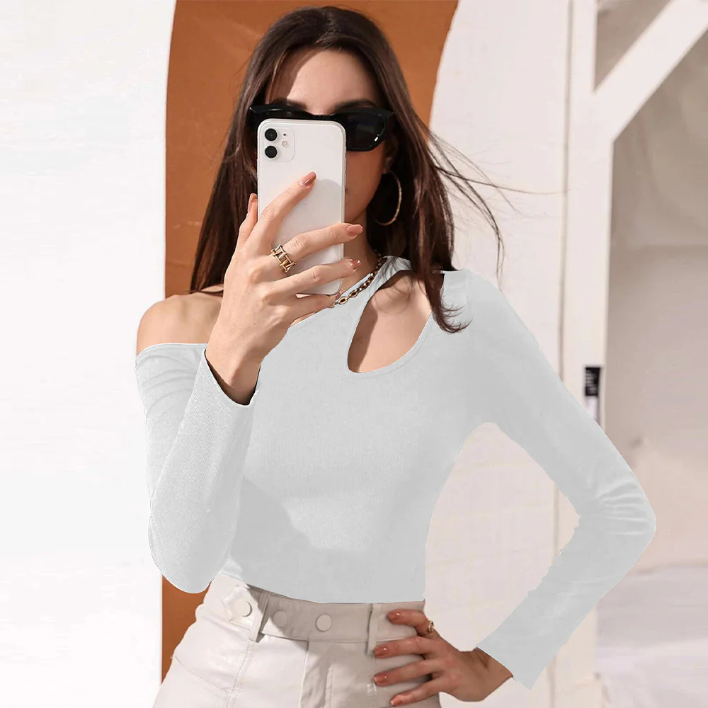 White Off-Shoulder Cut Out Sleeve Top - Image 4