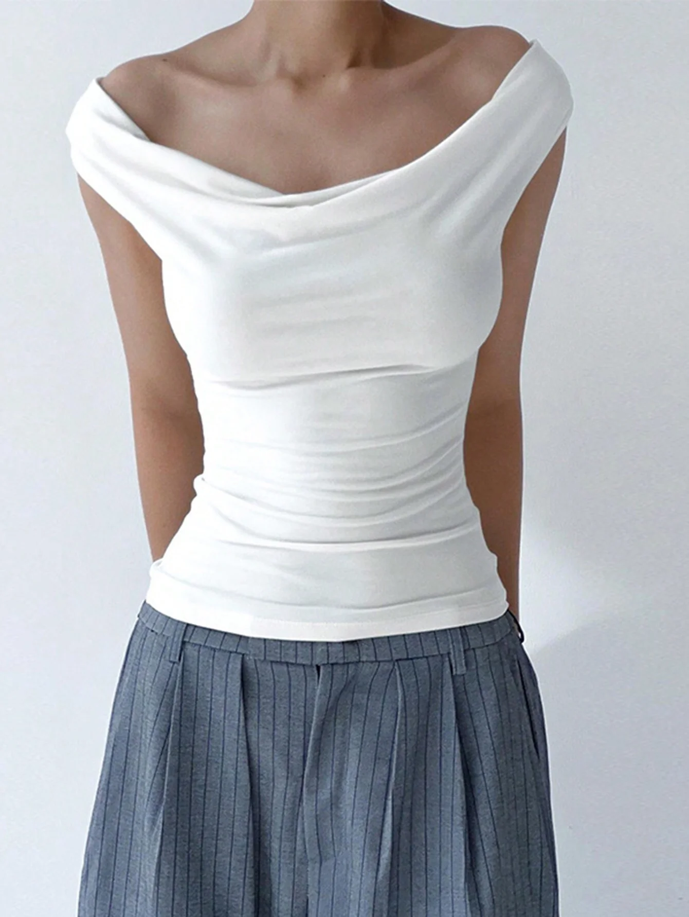 White Off-Shoulder Knitted Top - Image 3