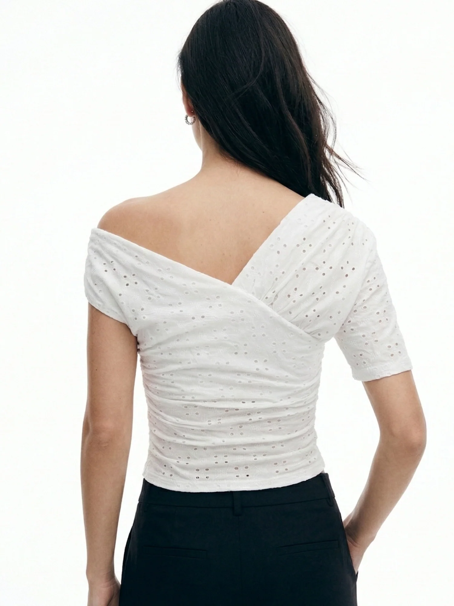 White One Shoulder Schiffli Top - Image 5