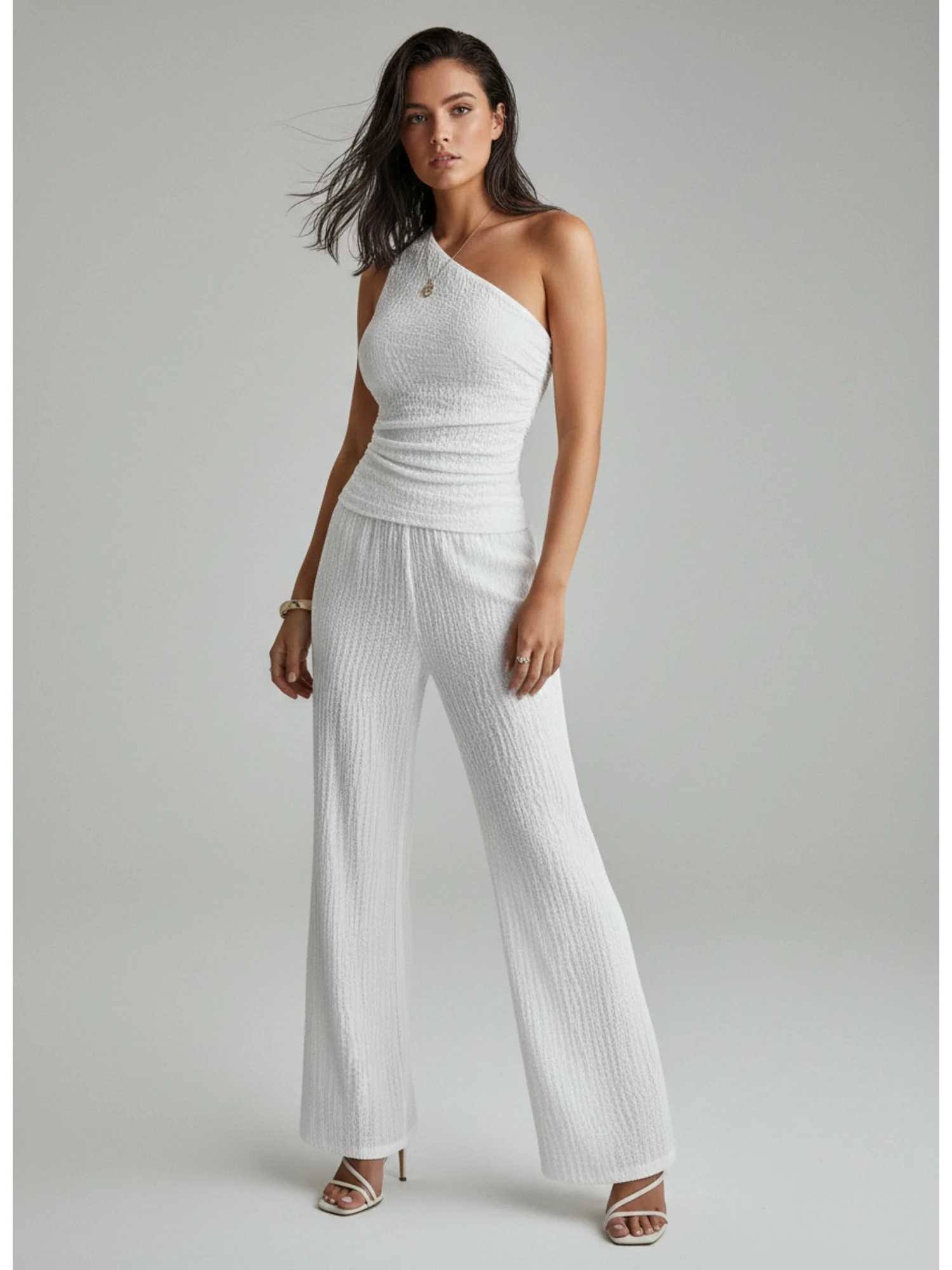 White One Shoulder Top And Pant Co-Ord Set