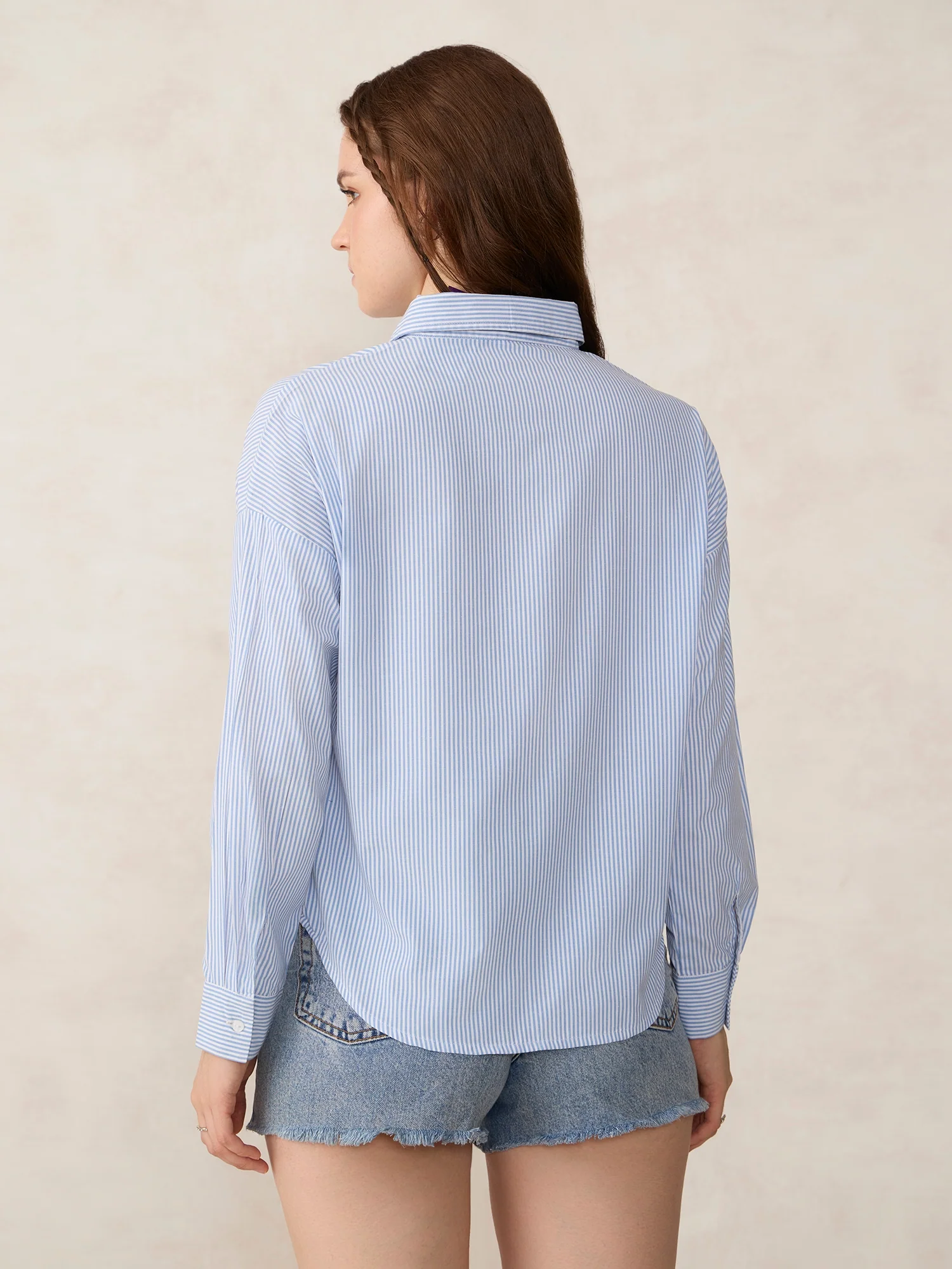 Blue Oversized Drop Shoulder Stripe Shirt - Image 2