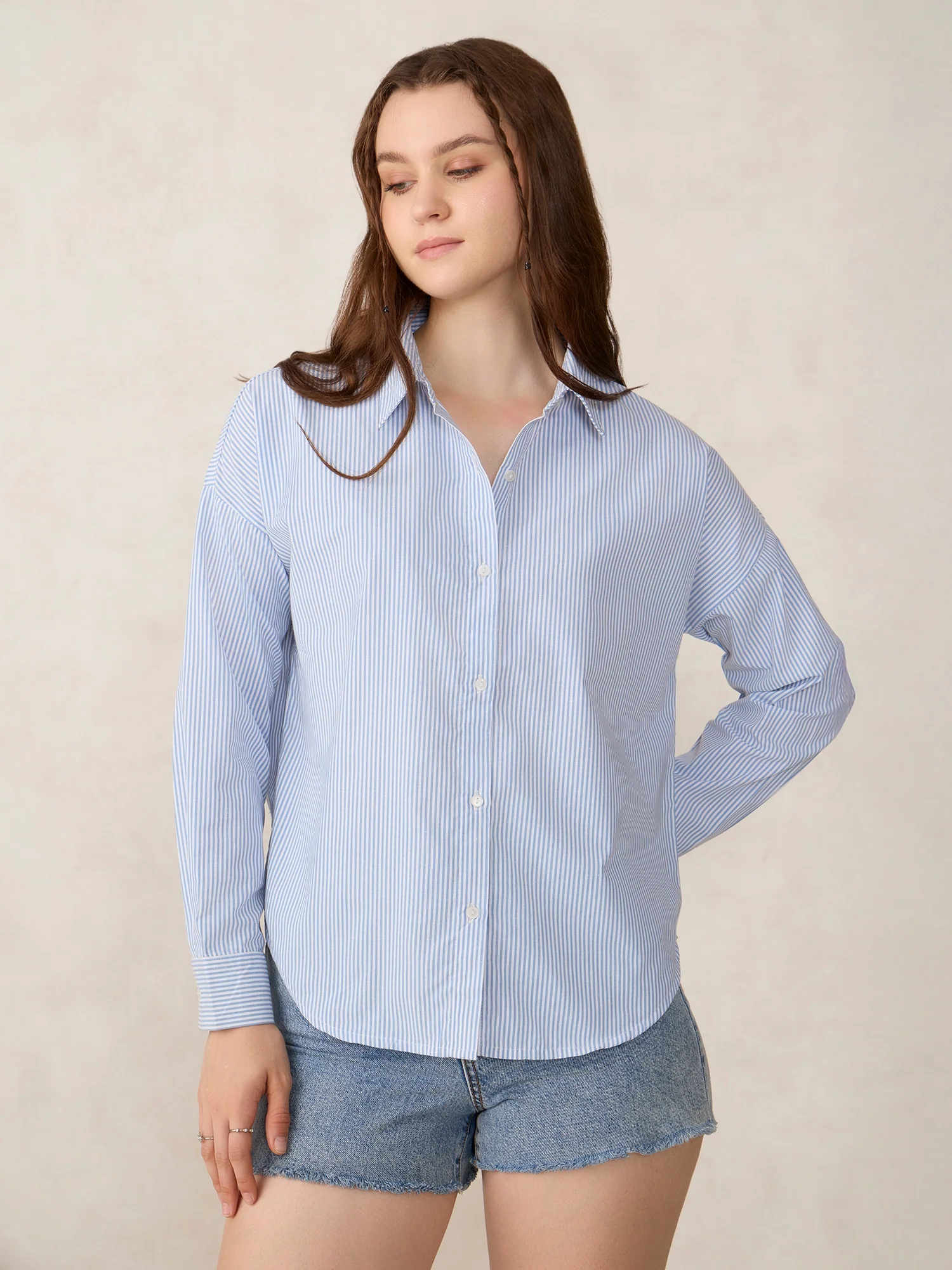 Blue Oversized Drop Shoulder Stripe Shirt - Image 3