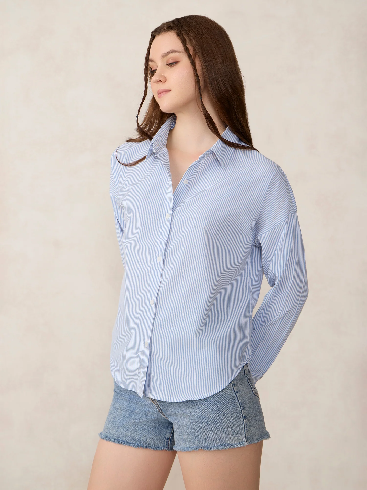 Blue Oversized Drop Shoulder Stripe Shirt - Image 4