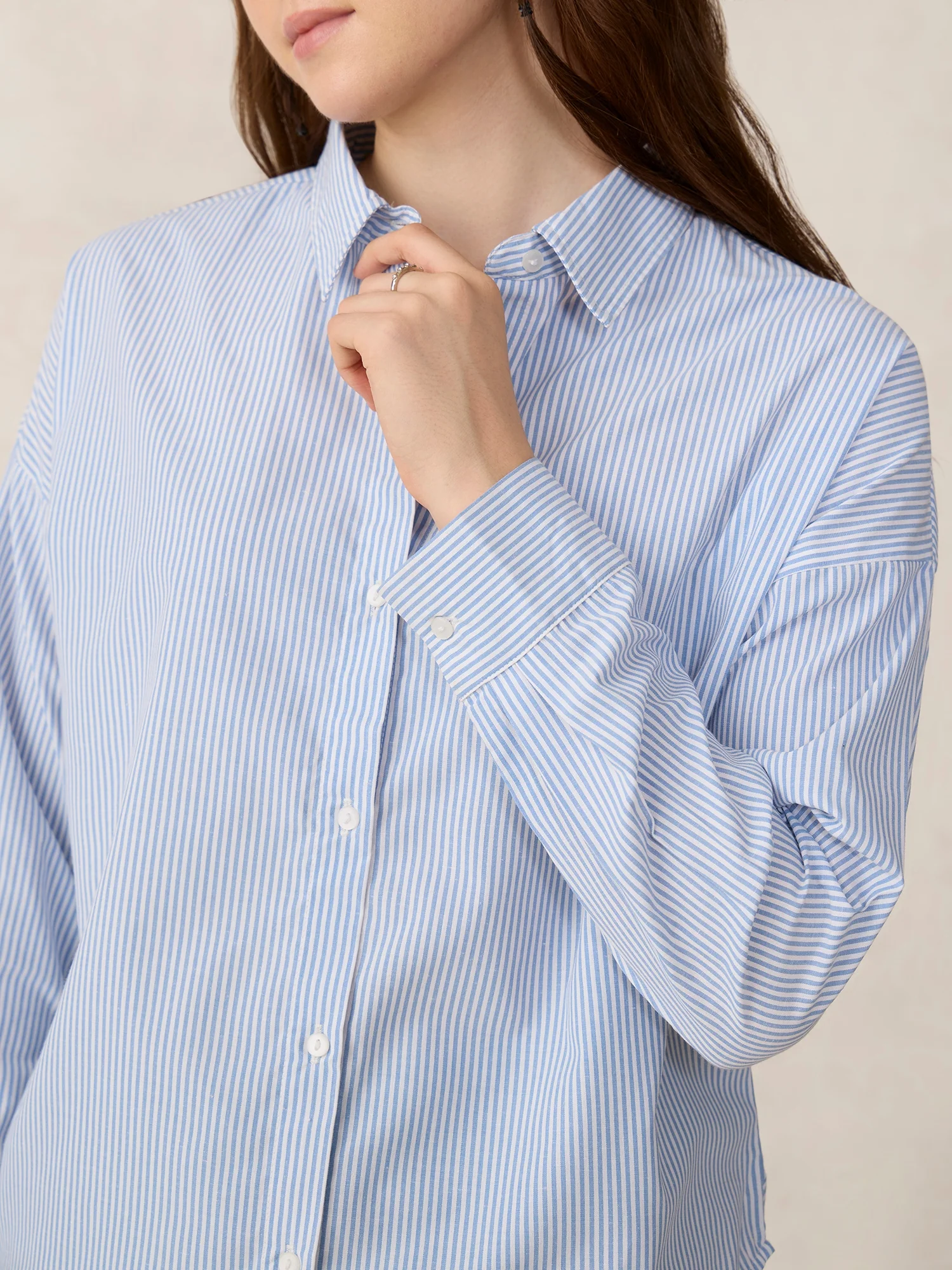 Blue Oversized Drop Shoulder Stripe Shirt - Image 5