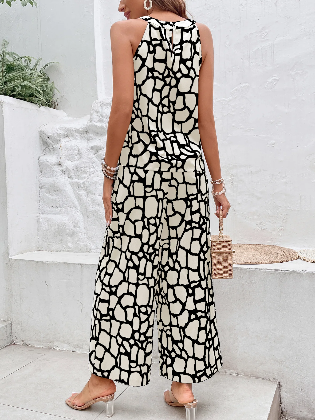 White Printed Sleeveless Jumpsuit - Image 2