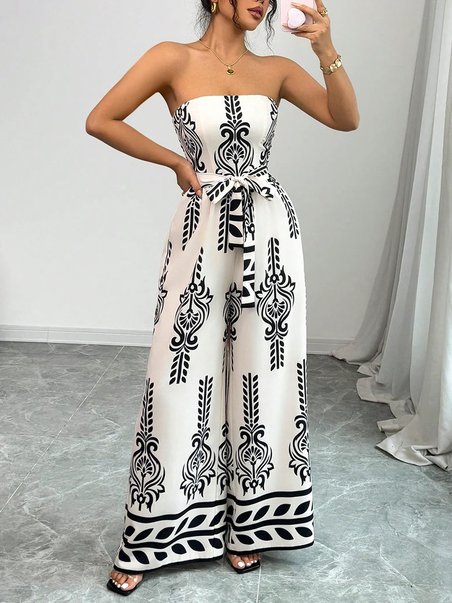 White Printed Tube Jumpsuit - Image 2