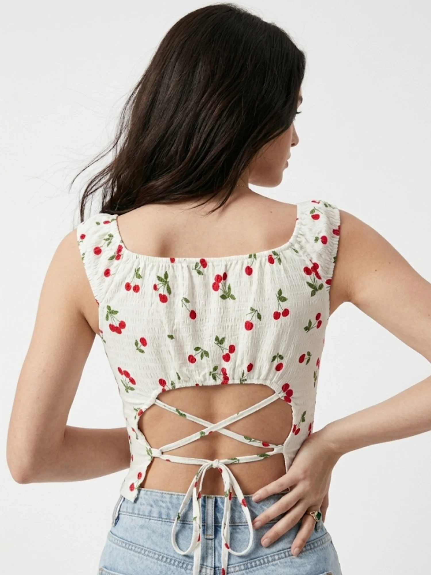 White Printed Wide Strap Top - Image 3