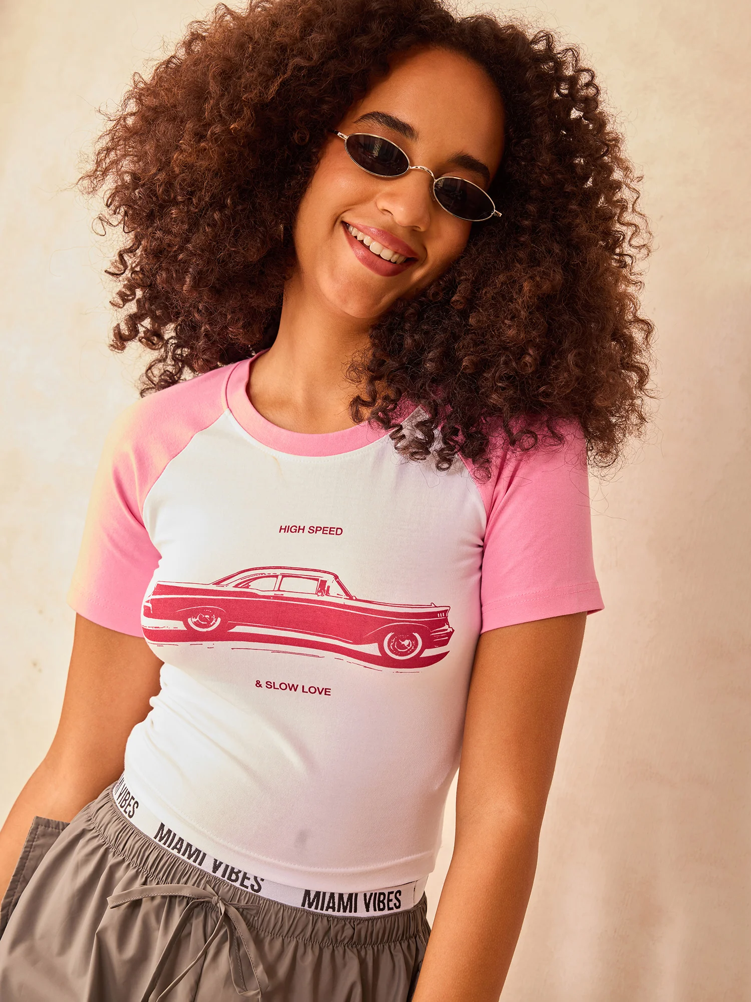 White Raglan Cropped Top With Graphic Print - Image 2