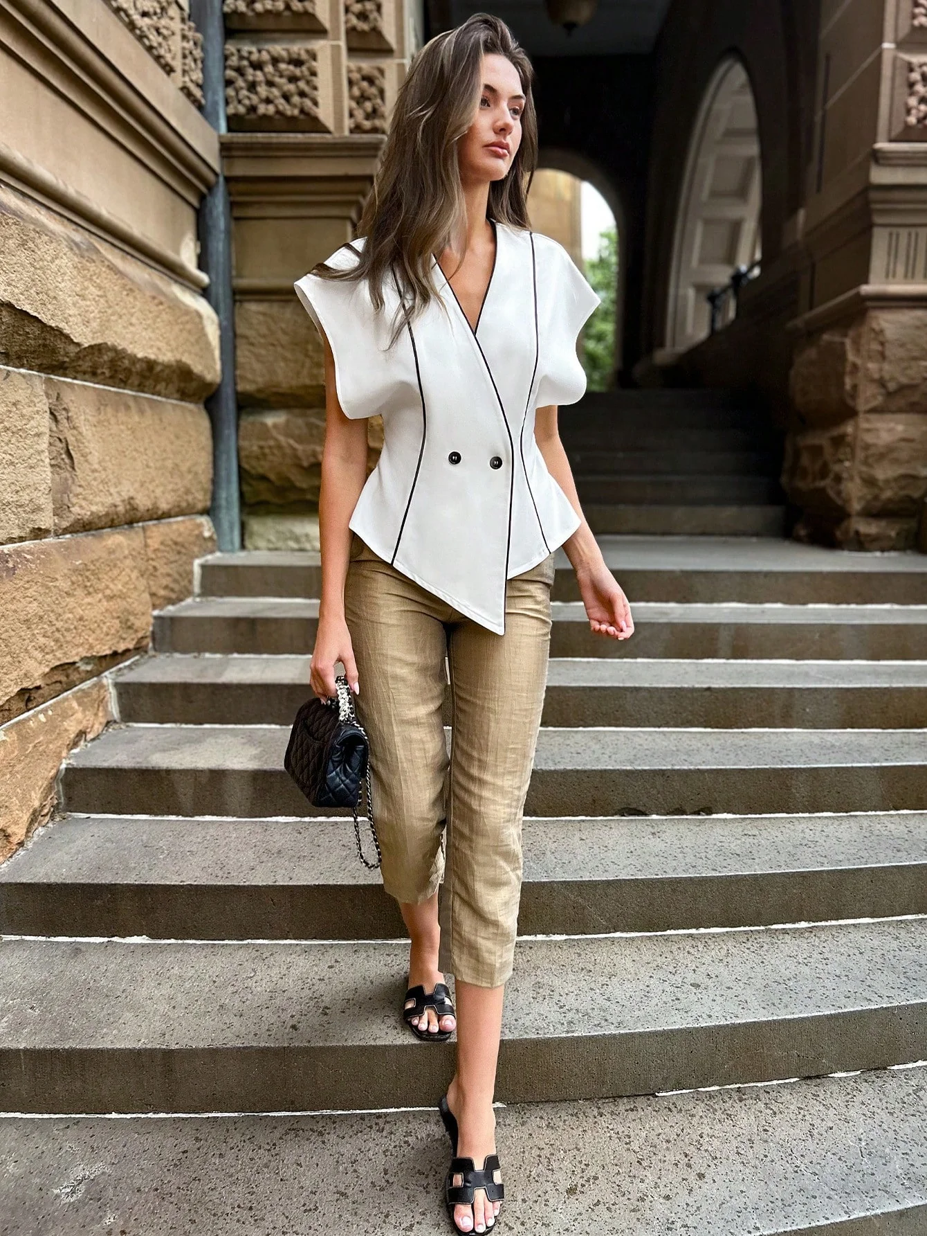 White Raglan Sleeve With Contrast Piping - Image 2