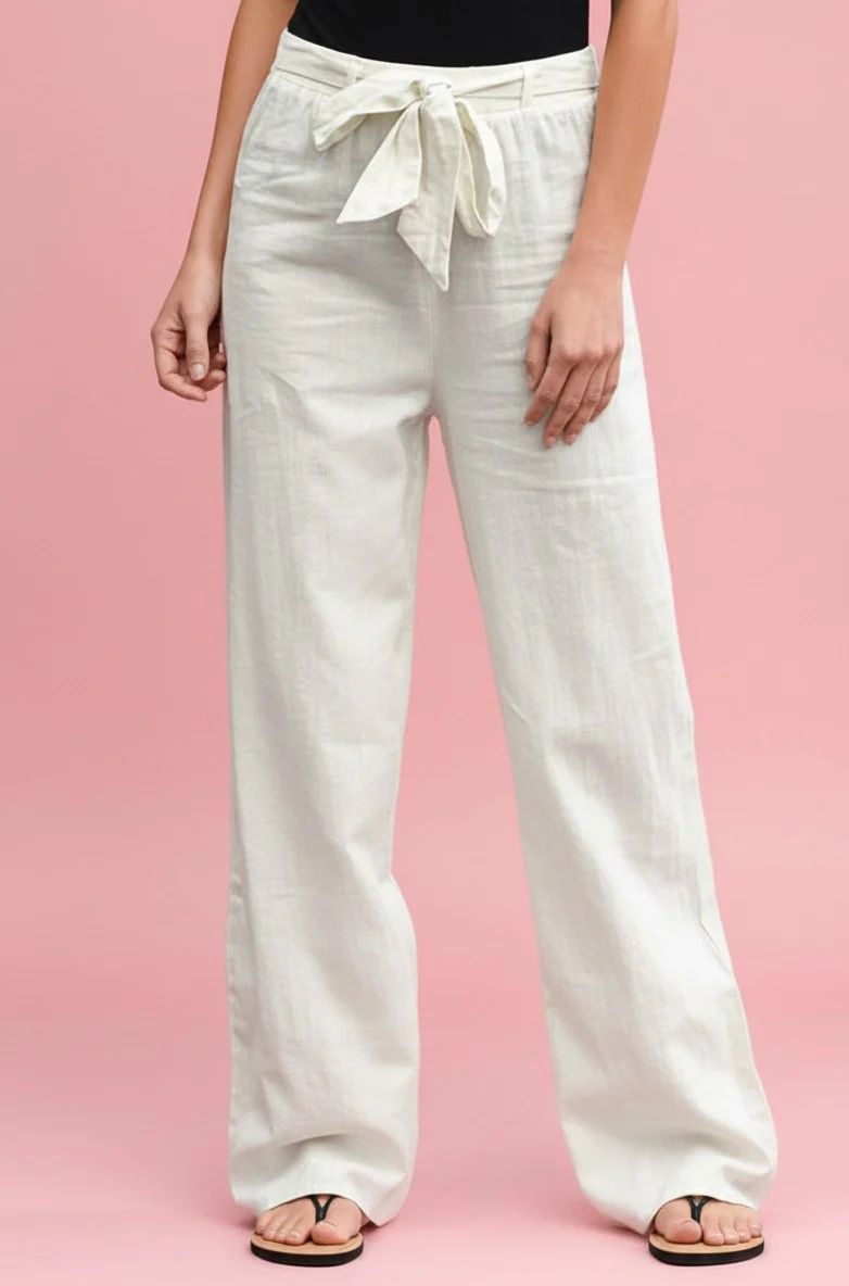 White Regular Fit Pants - Image 3