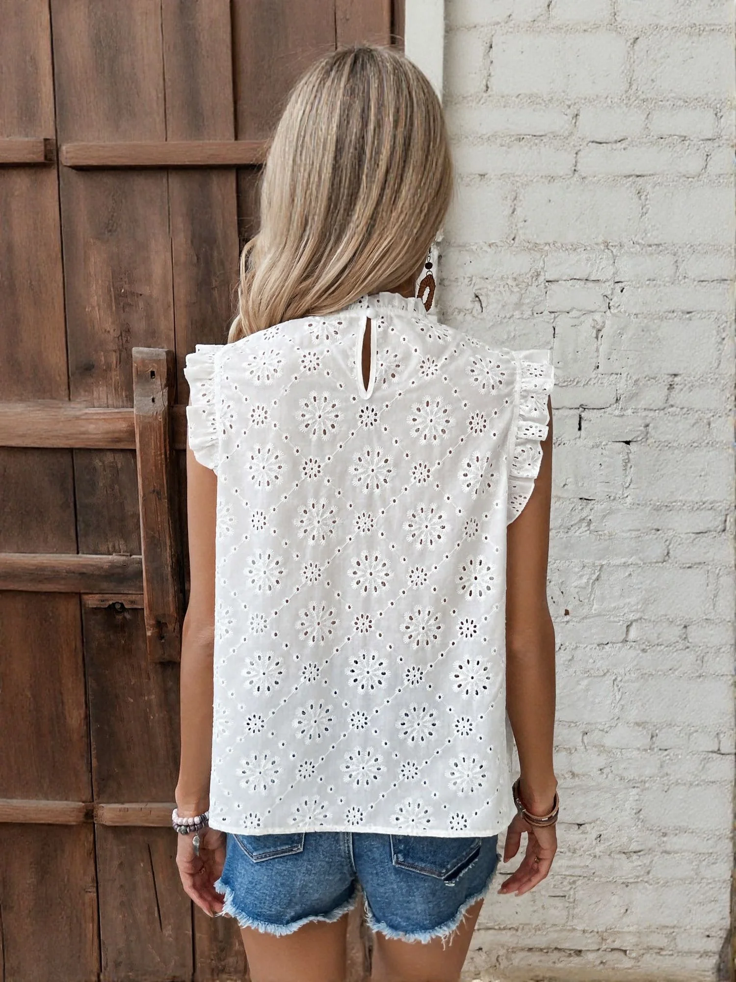 White Schifley Top With Ruffle Sleeve - Image 2
