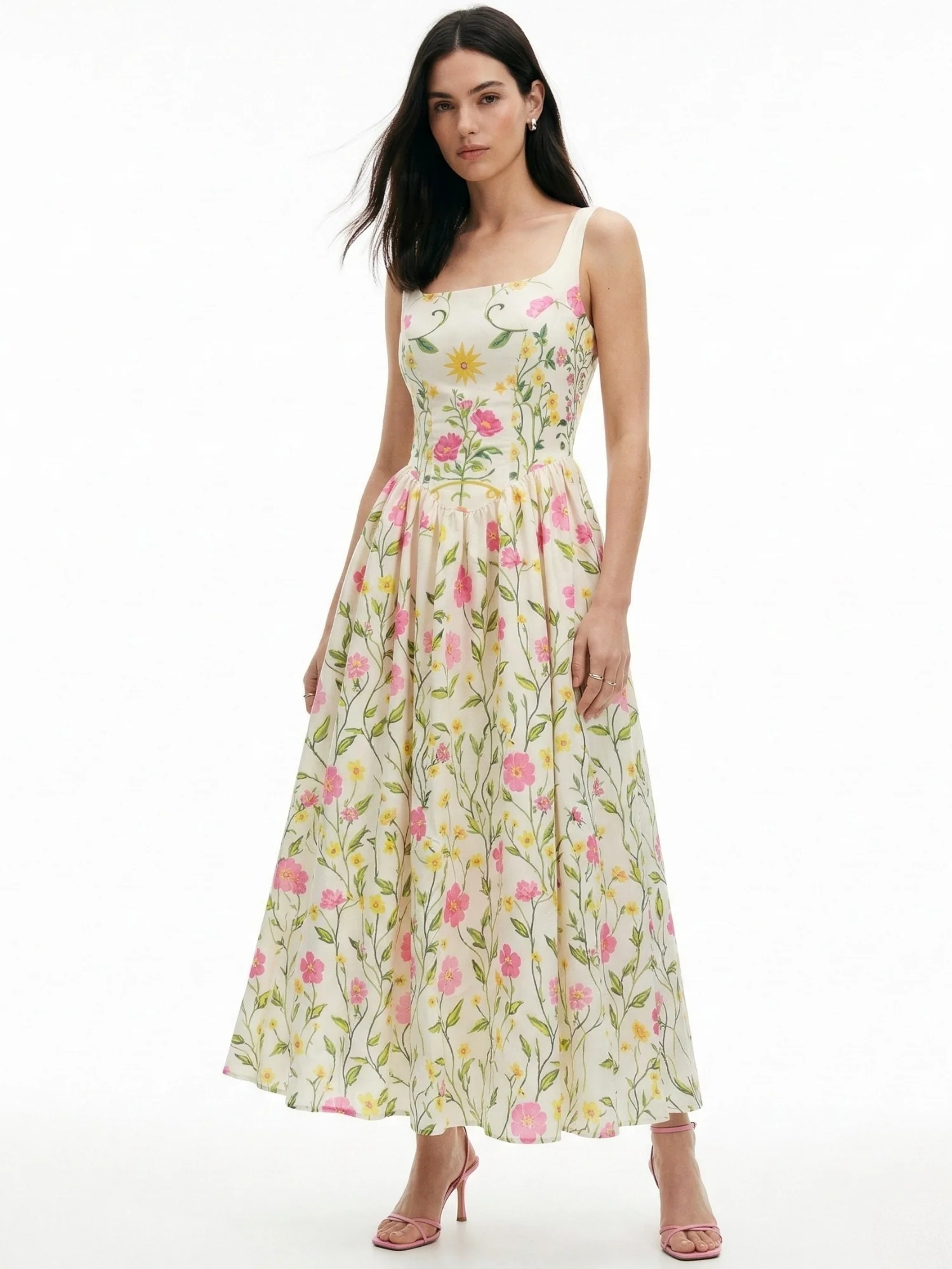 White Scoop Neck Strappy Printed Dress - Image 2