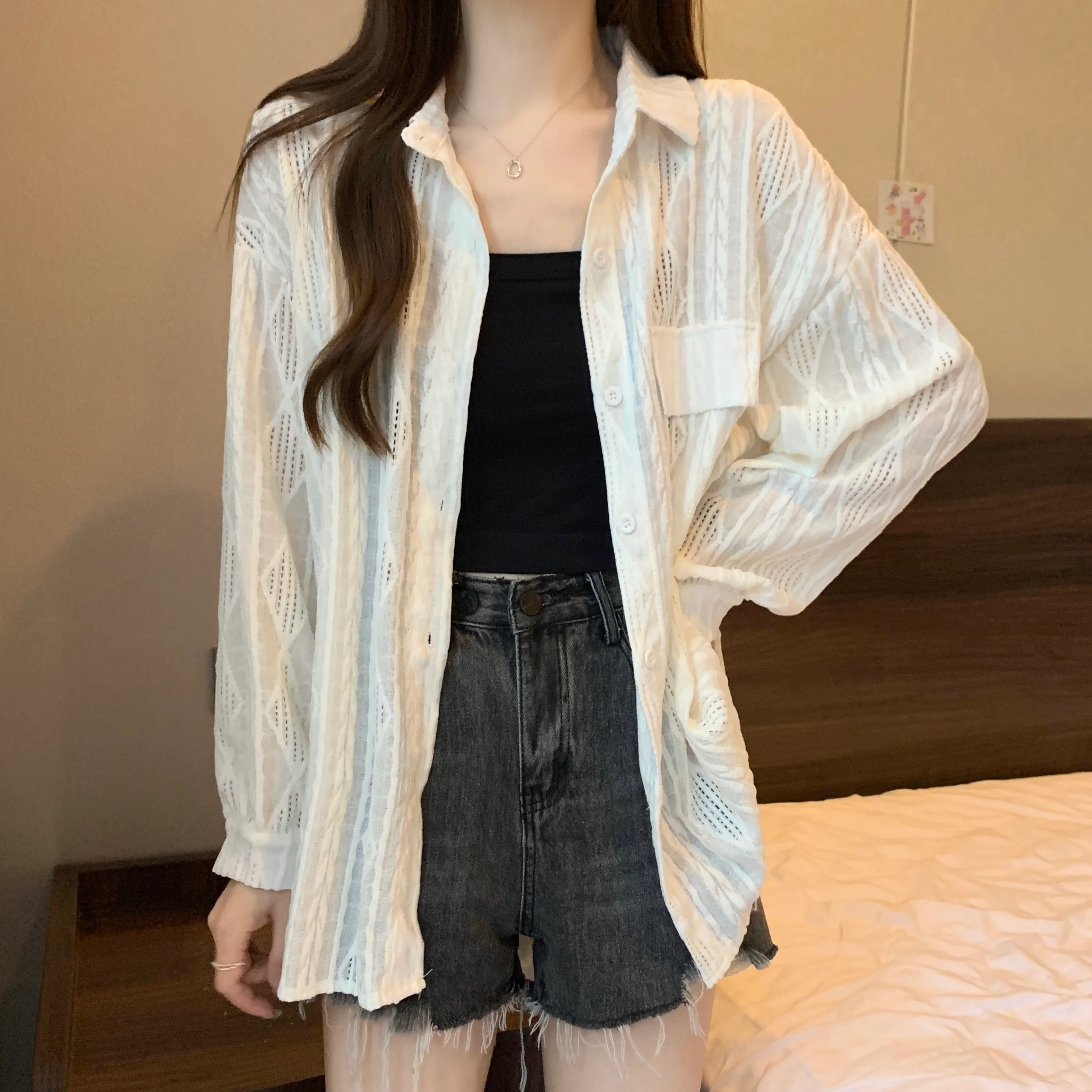 White Sheer Button Down Shirt - Image 3
