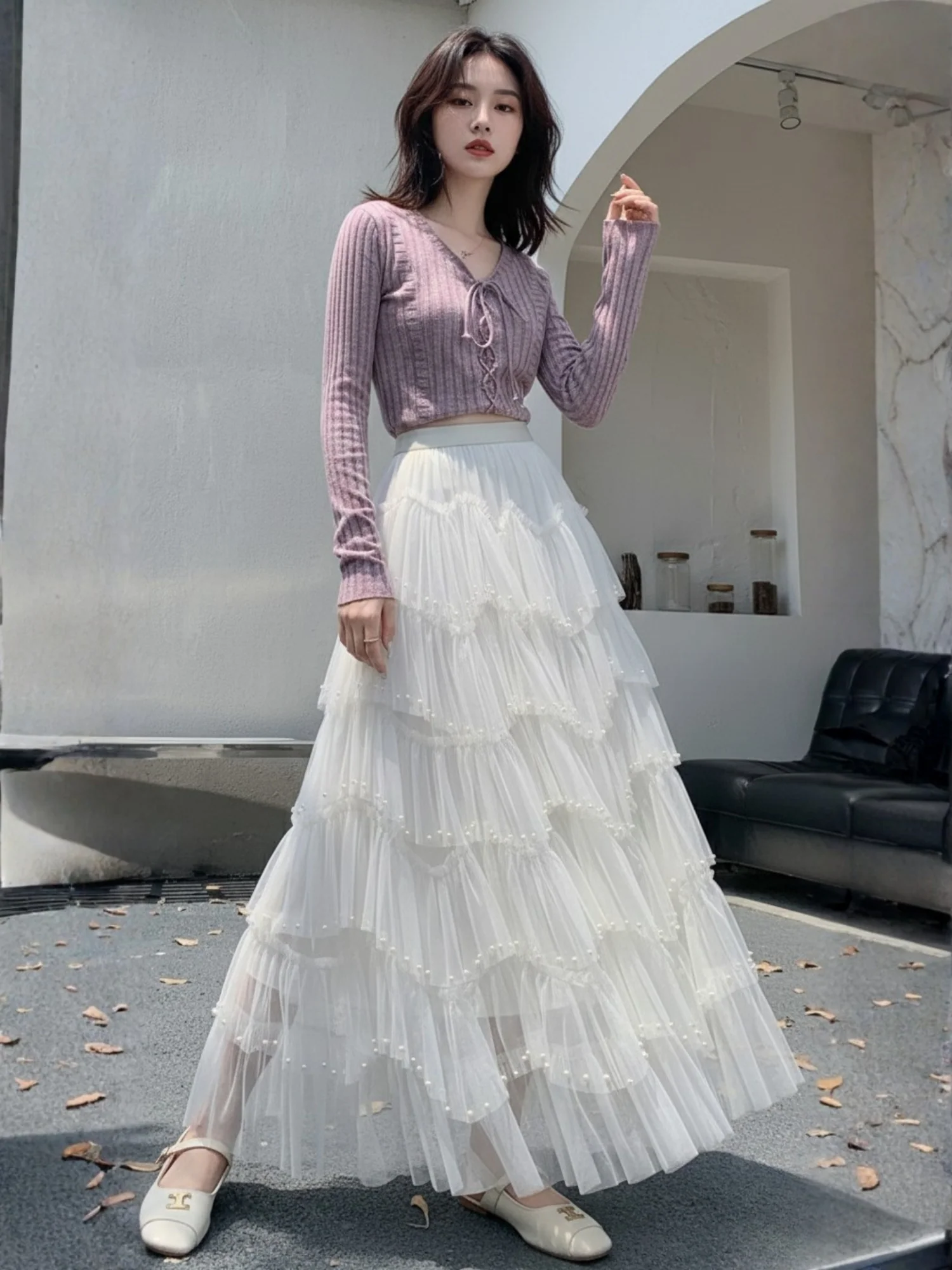 White Sheer Multi Ruffled Hem Tiered Skirt