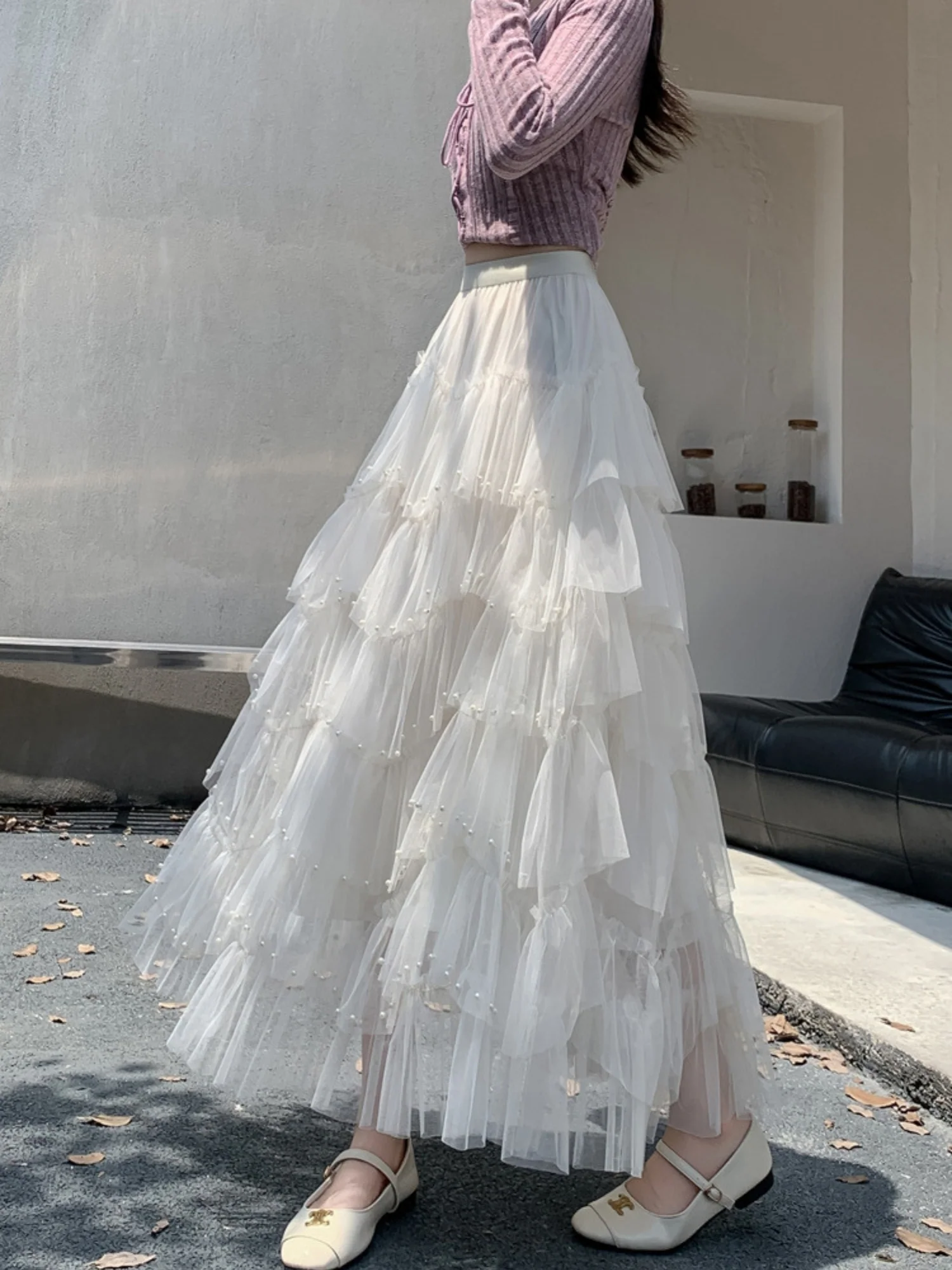 White Sheer Multi Ruffled Hem Tiered Skirt - Image 2