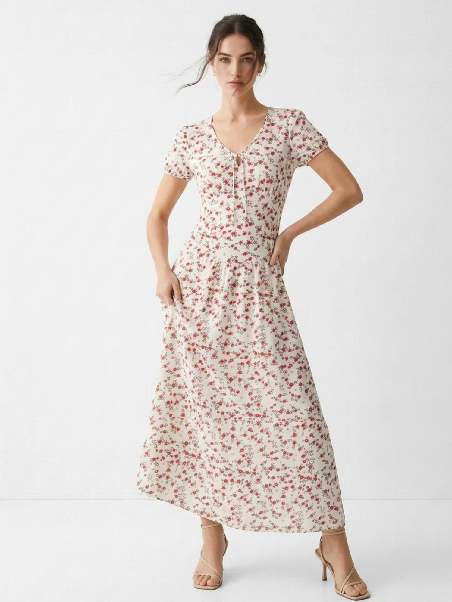 White Short Sleeve V Neck Corset Dress - Image 4