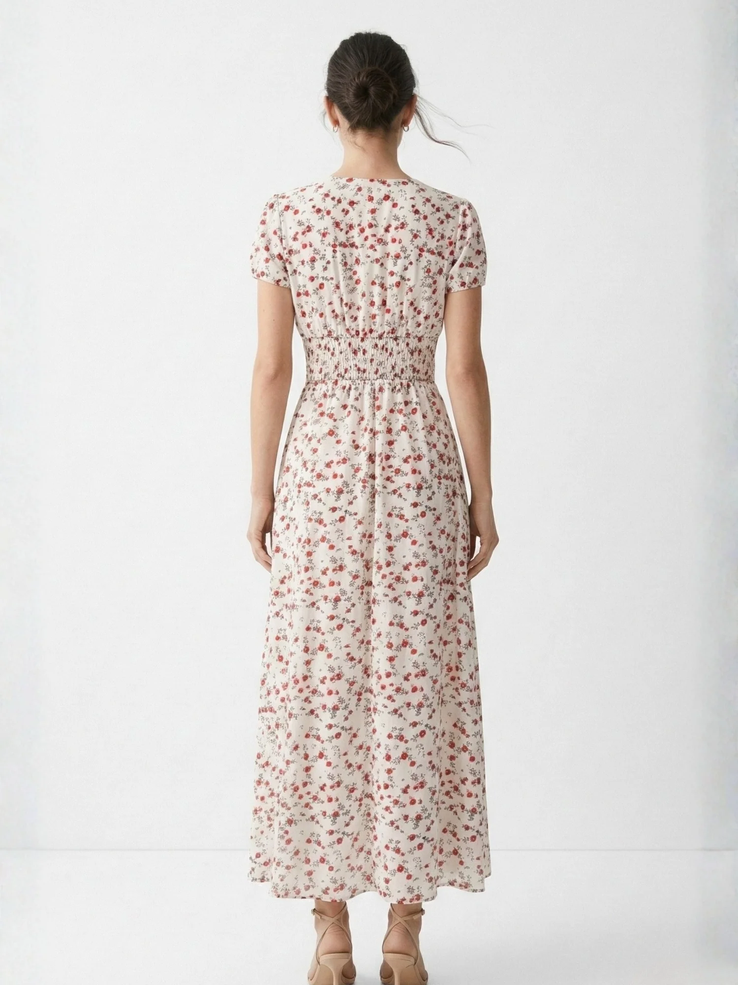 White Short Sleeve V Neck Corset Dress - Image 5