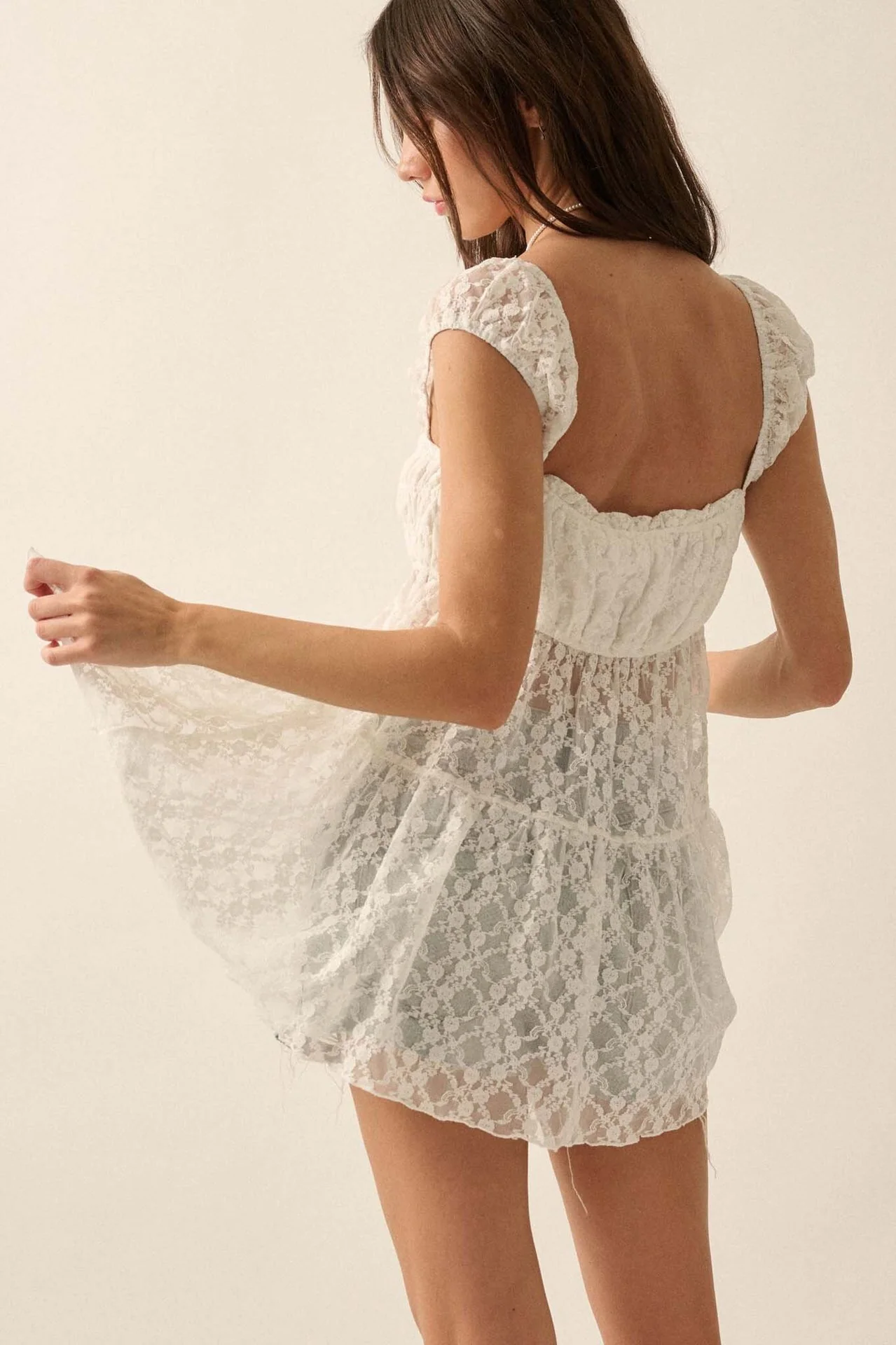 White Short Sleeves Lace Front Fitted Top - Image 4