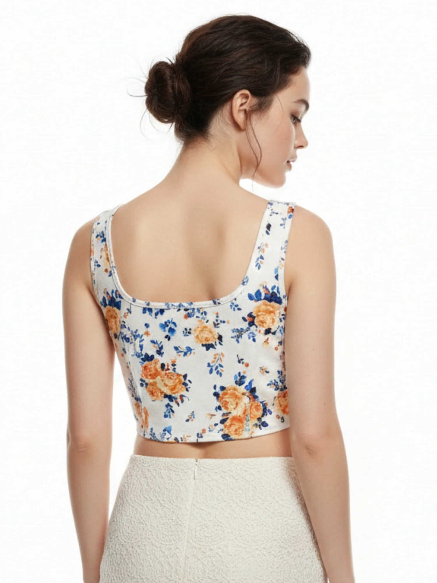 White Shoulder Strap Floral Printed Corset Top - Image 3