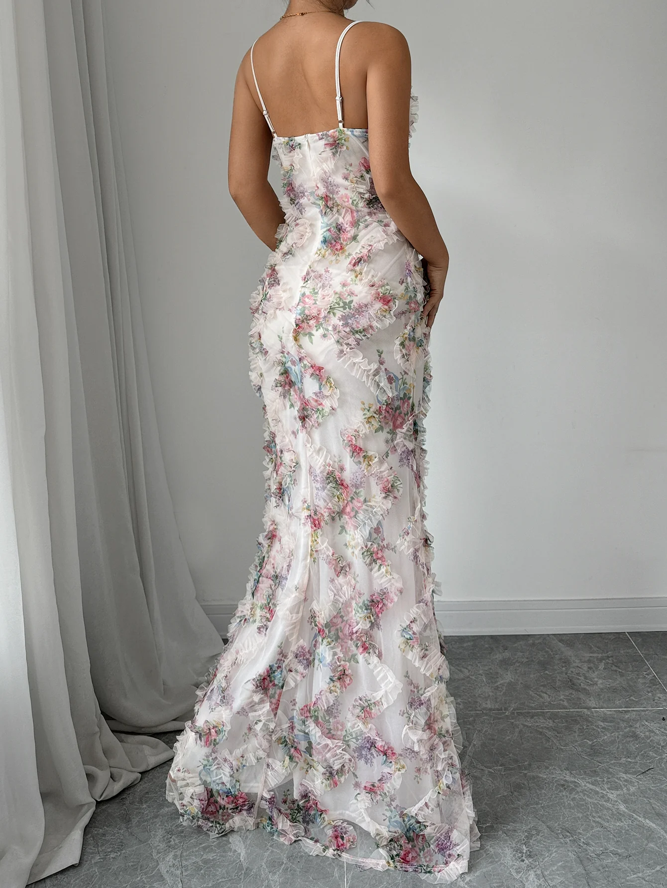 White Shoulder Strap Lace Detail Dress - Image 2