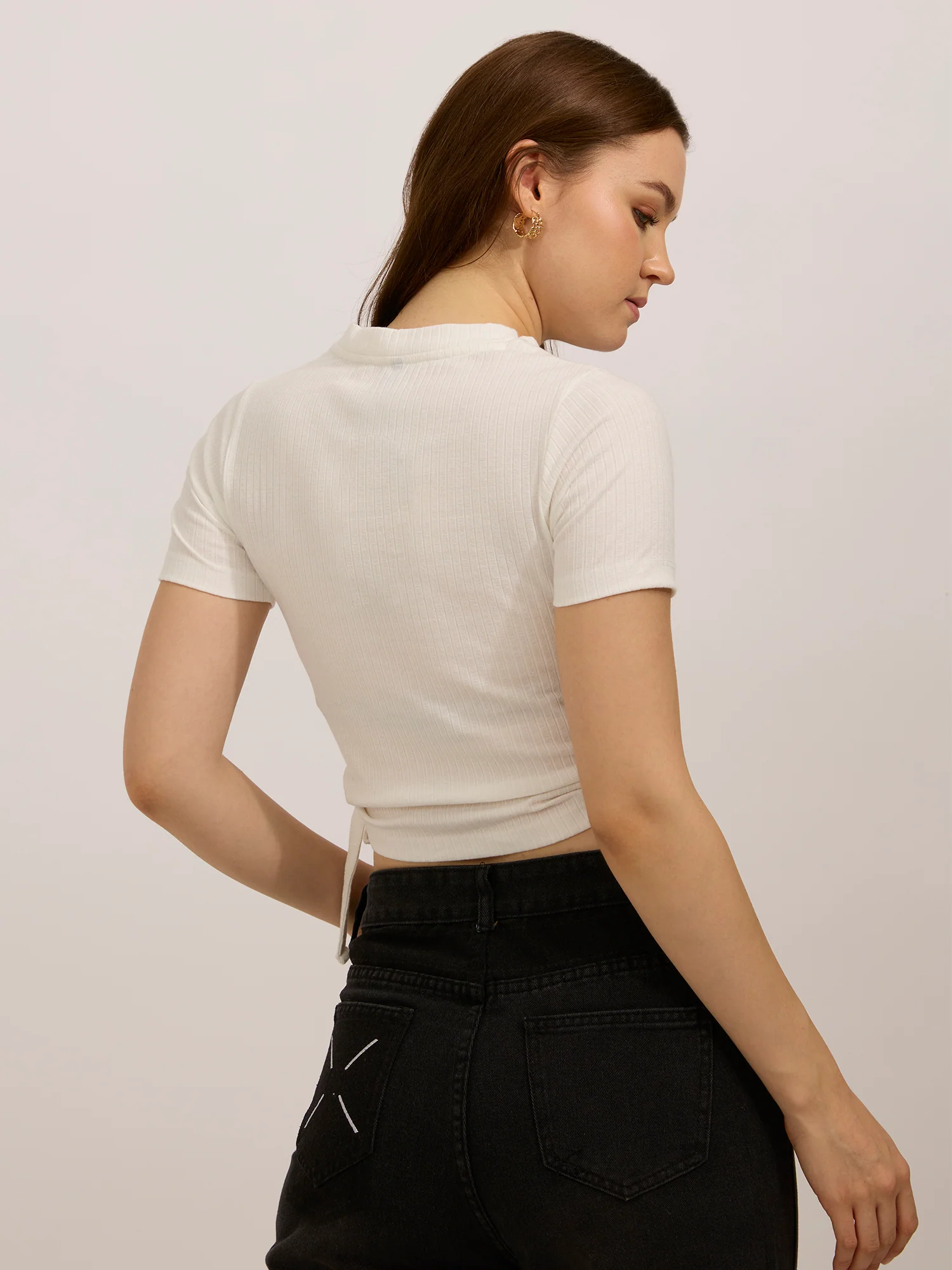 White Side Tie Up Ruched Top - Image 2