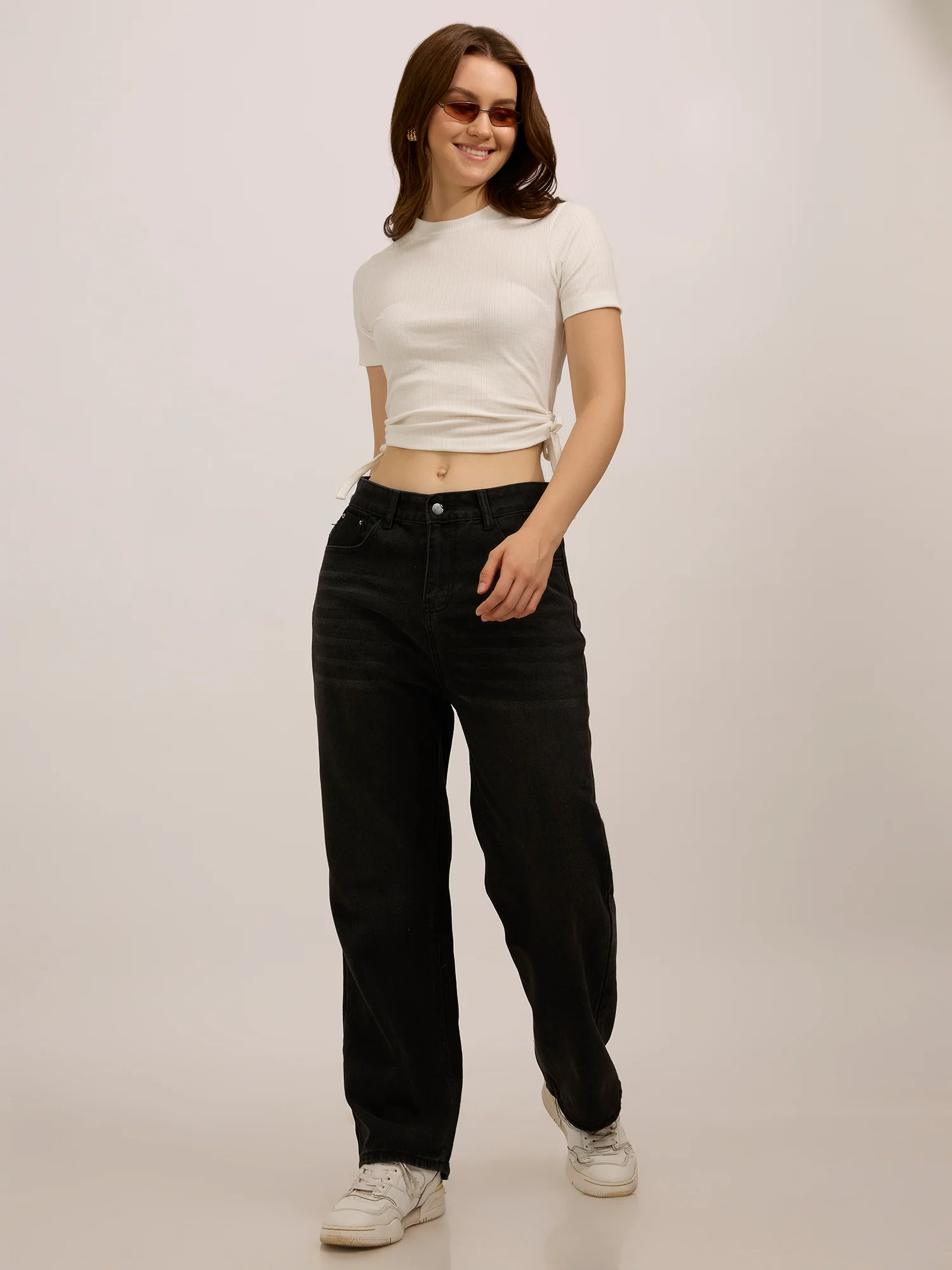 White Side Tie Up Ruched Top - Image 5